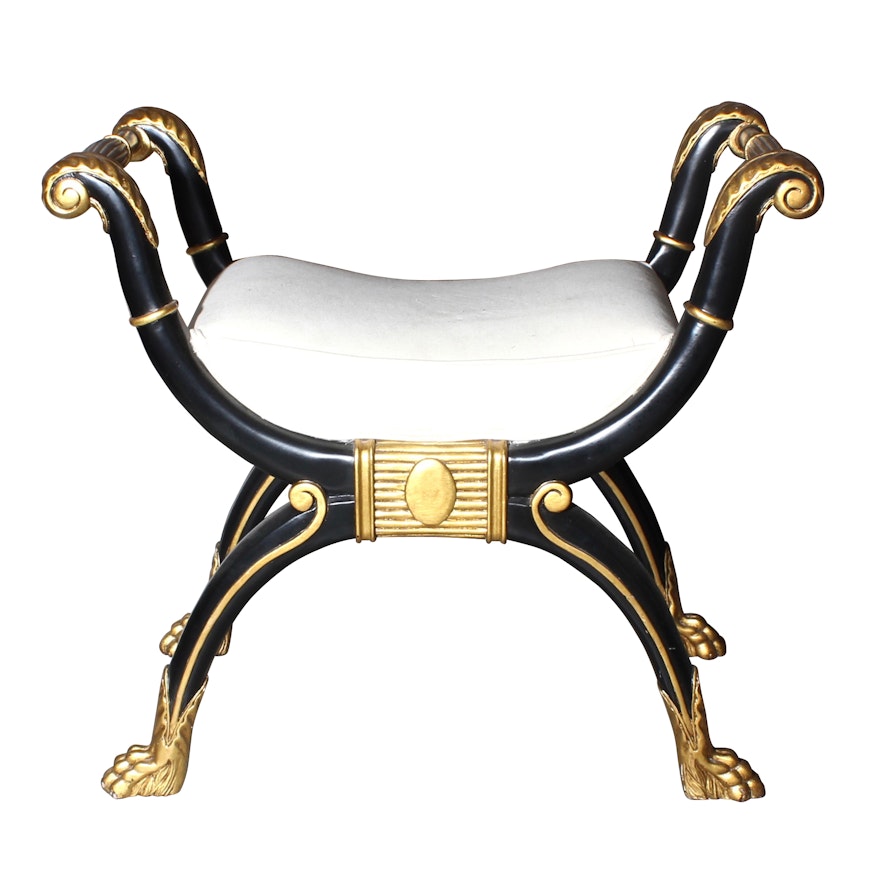Neoclassical Style Ornate Vanity Bench