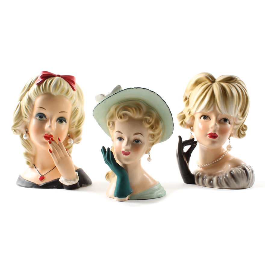 Inarco and Relpo Lady Head Vases with Hands