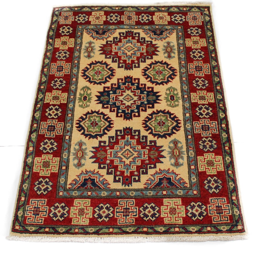 Fine Hand-Knotted Afghani Caucasian Kazak Accent Rug