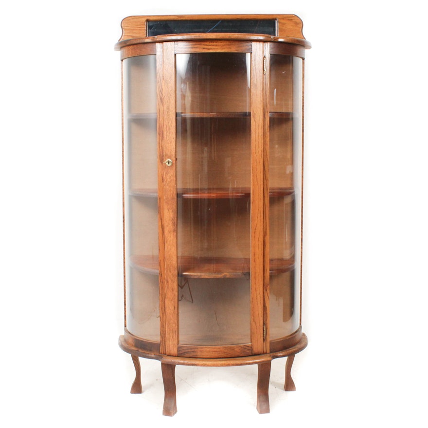Vintage Oak and Curved Glass Display Cabinet