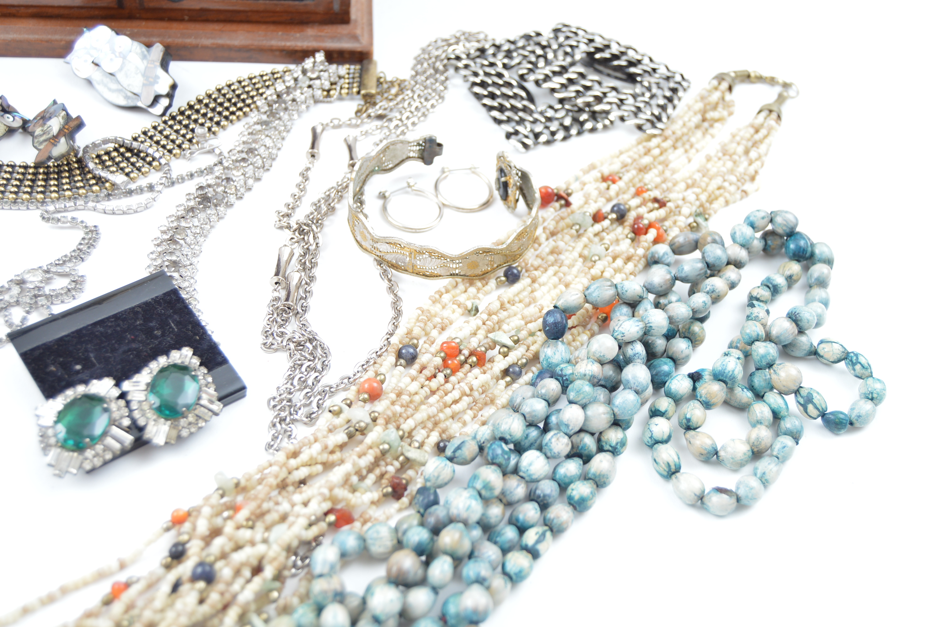 Vintage Jewelry Chest With Jewelry Collection Including Sterling Silver