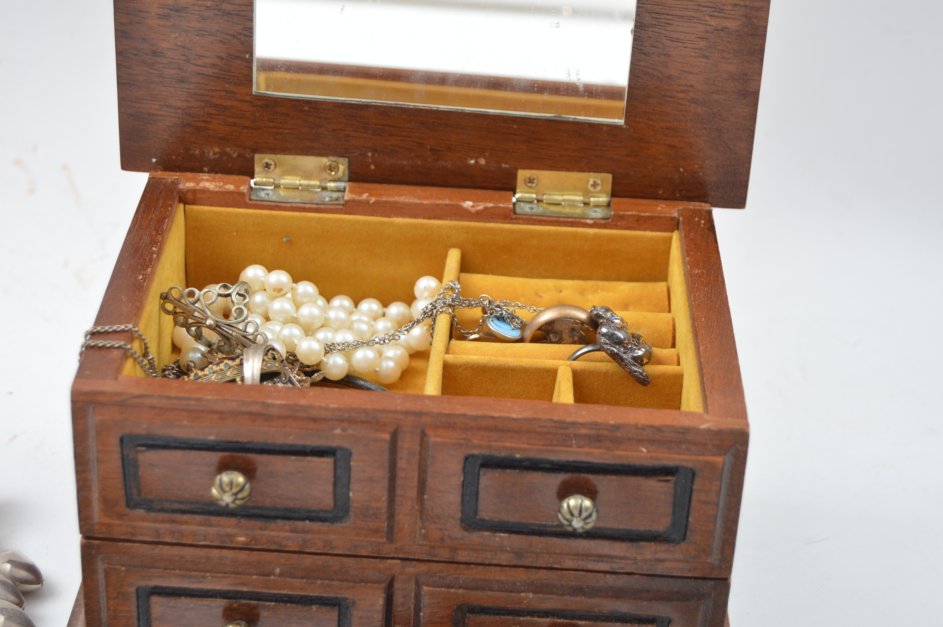 Vintage Jewelry Chest With Jewelry Collection Including Sterling Silver
