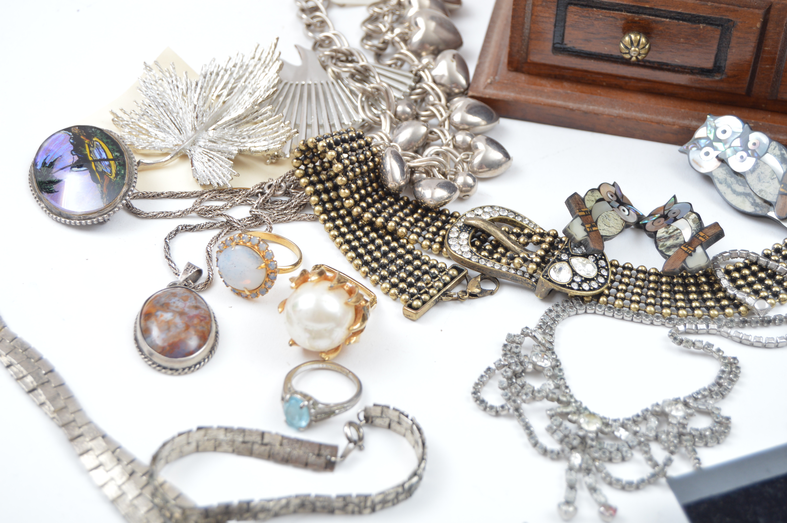 Vintage Jewelry Chest With Jewelry Collection Including Sterling Silver