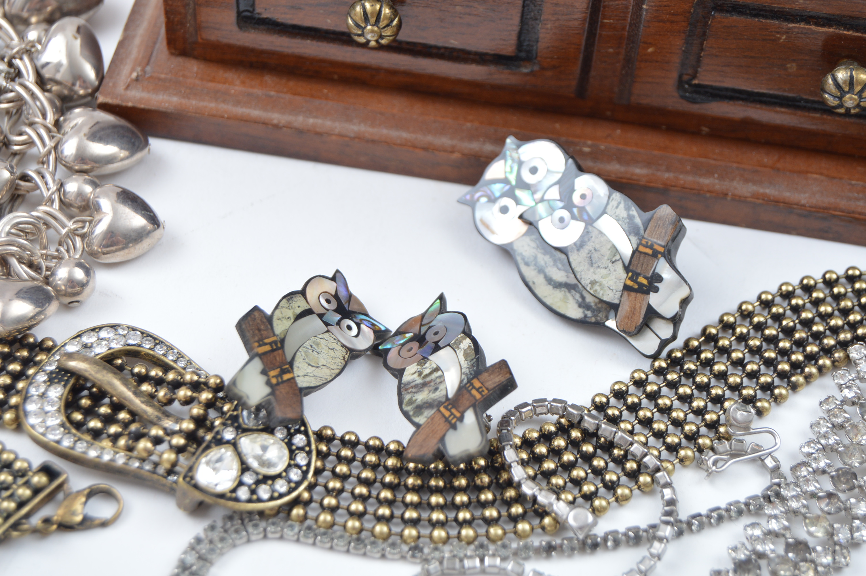 Vintage Jewelry Chest With Jewelry Collection Including Sterling Silver