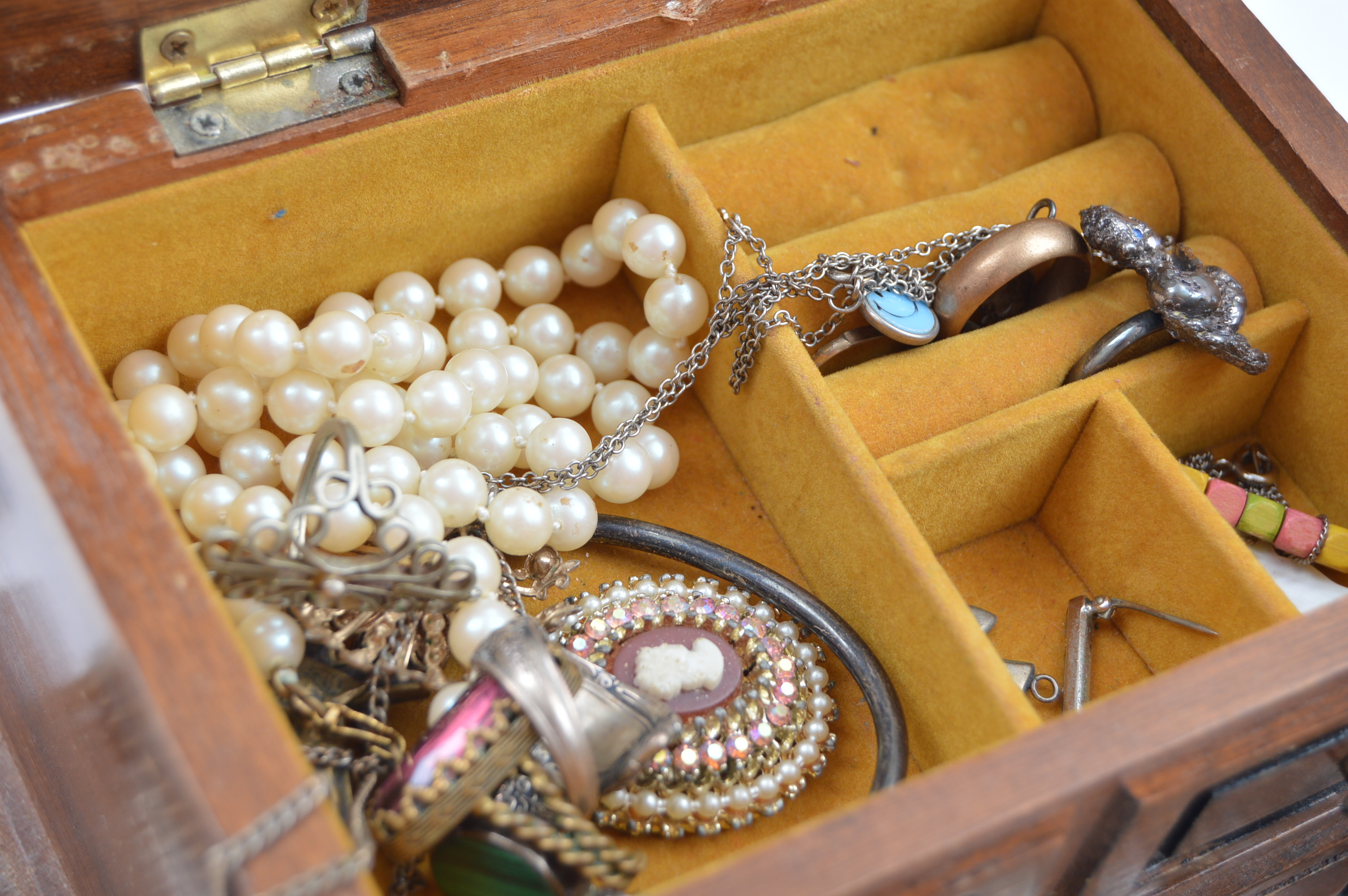 Vintage Jewelry Chest With Jewelry Collection Including Sterling Silver