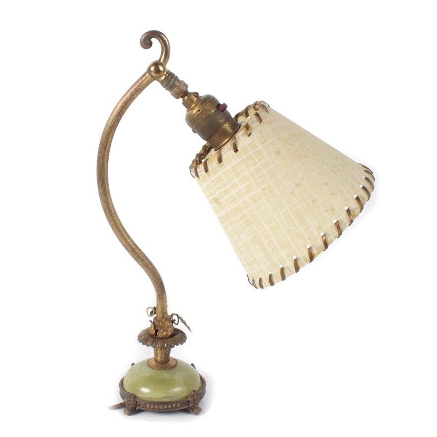 Vintage Brass Desk Lamp with Stone Base
