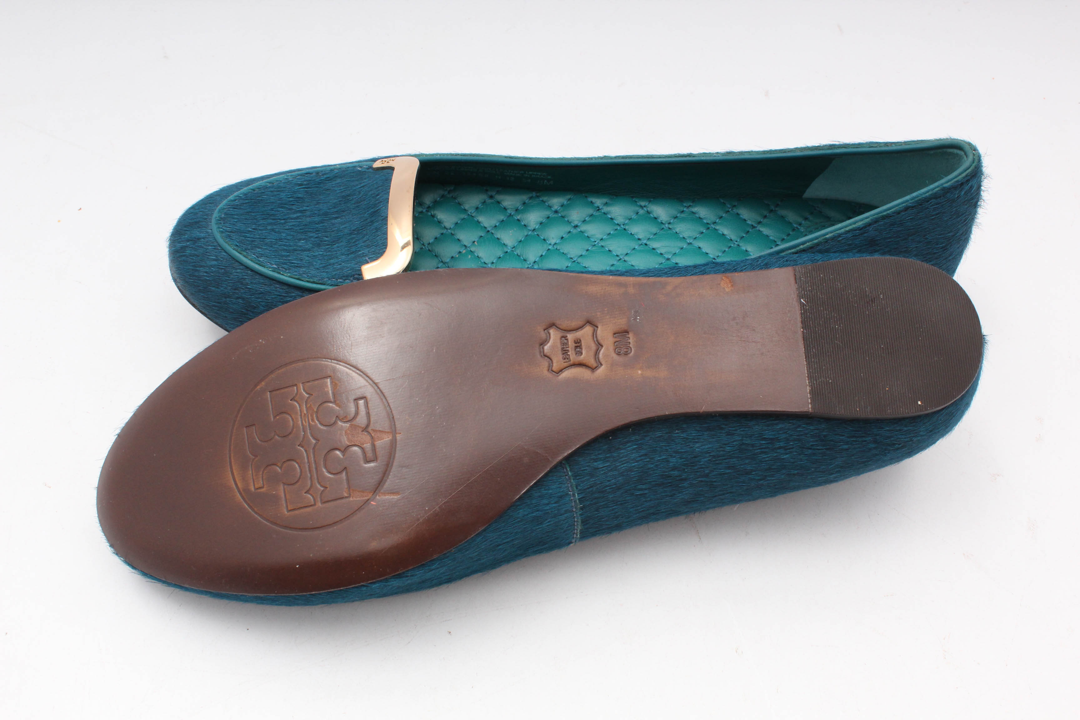 Women's Tory Burch Jess Teal Dyed Calf Hair Flats