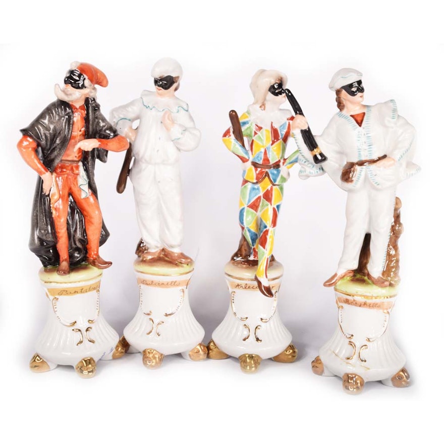 Set of Porcelain Commedia Dell'Arte Figurines
