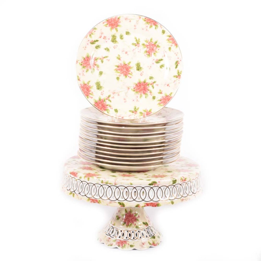 Paul Jay & Sons Poinsettia Cake Stand and Plates