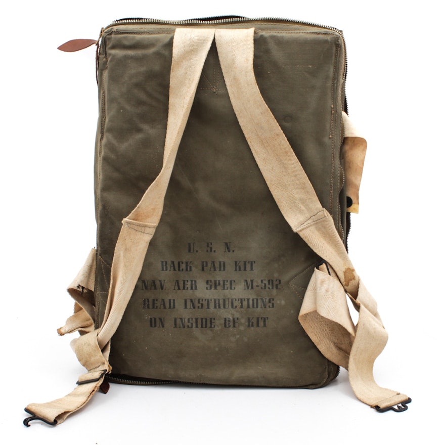 World War II U.S. Navy Parachute Back Pad and Emergency Kit