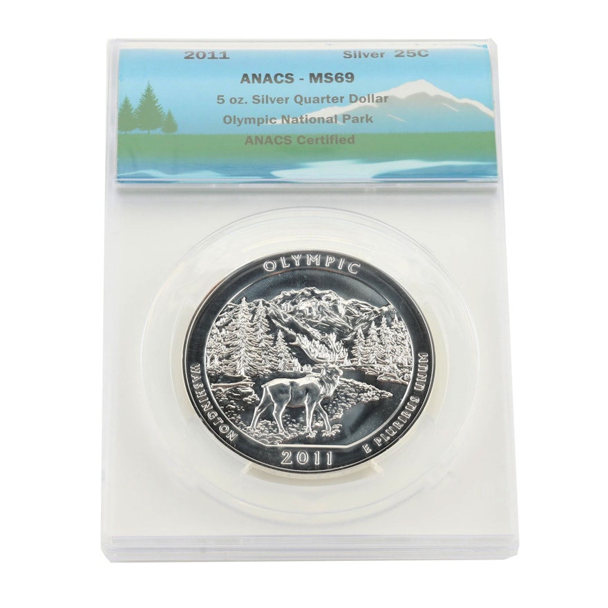 ANACS Graded MS69 5 Oz. Olympic National Park Silver Bullion Coin