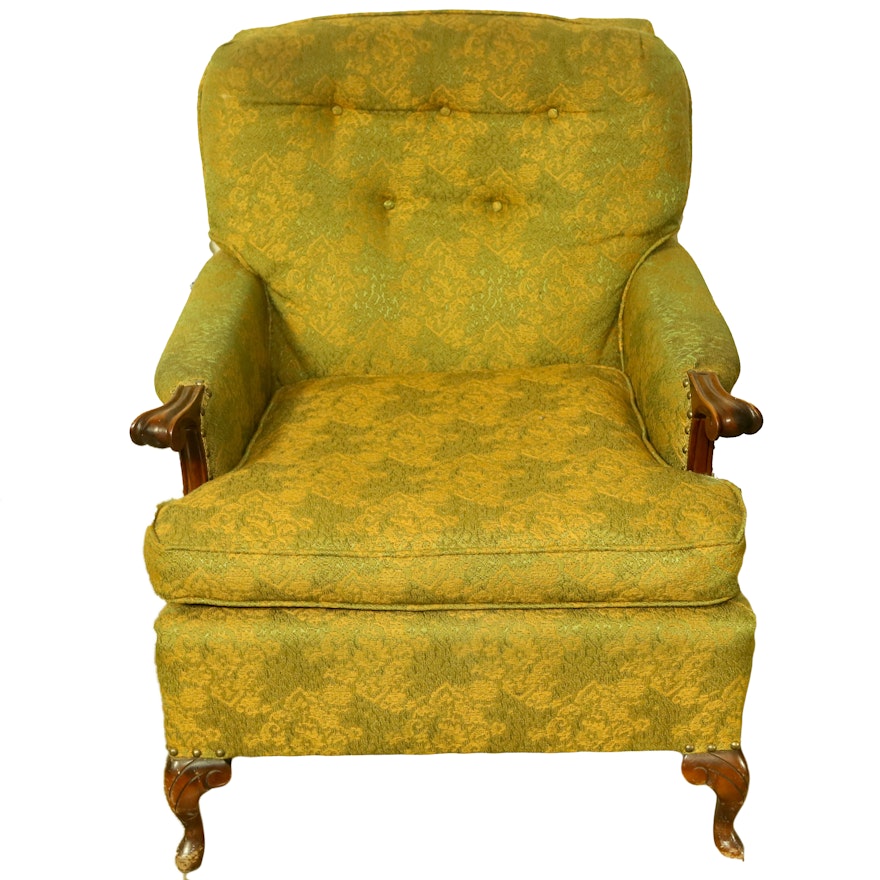 Vintage Queen Anne Style Upholstered Armchair