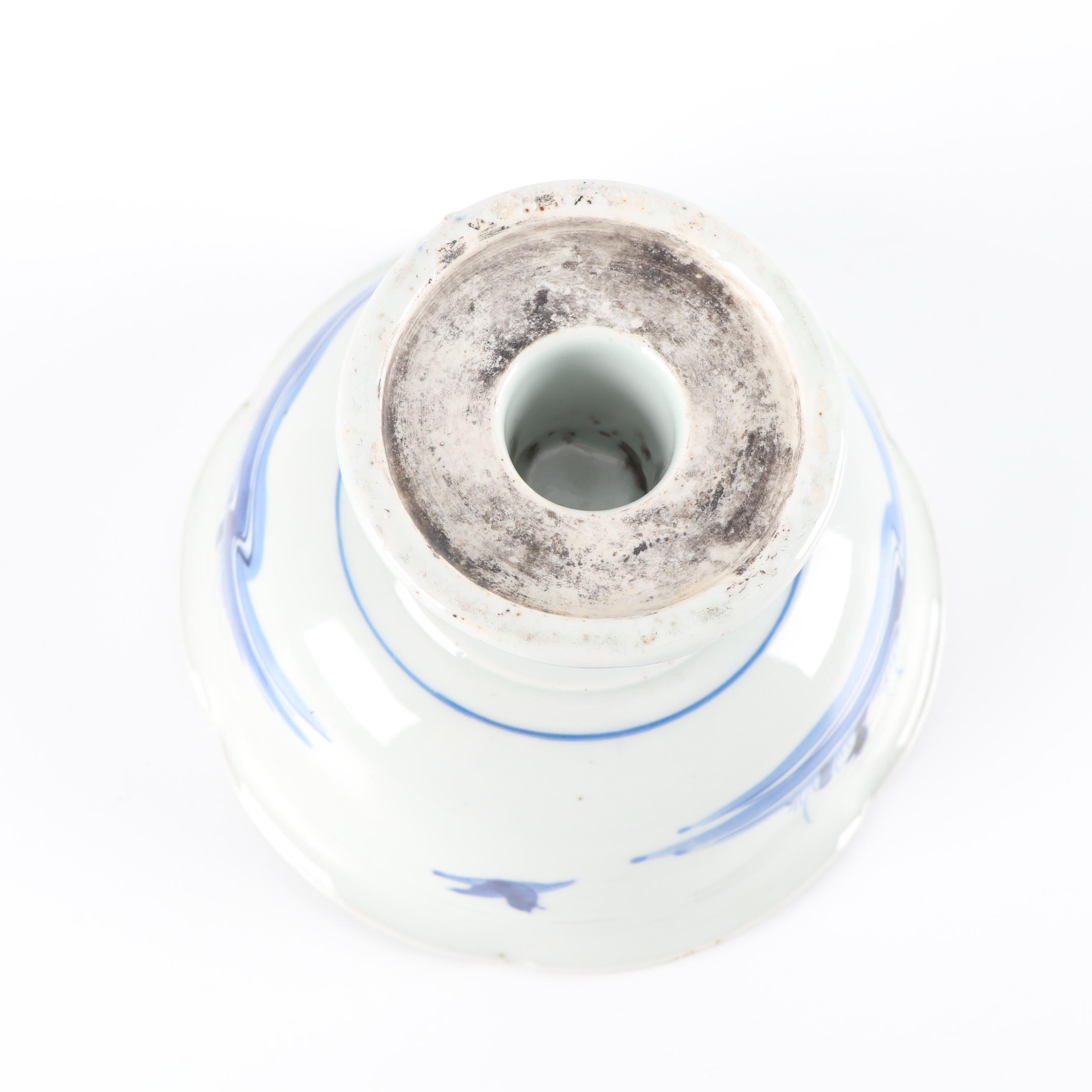 Japanese Blue and White Iris Motif Porcelain Compote