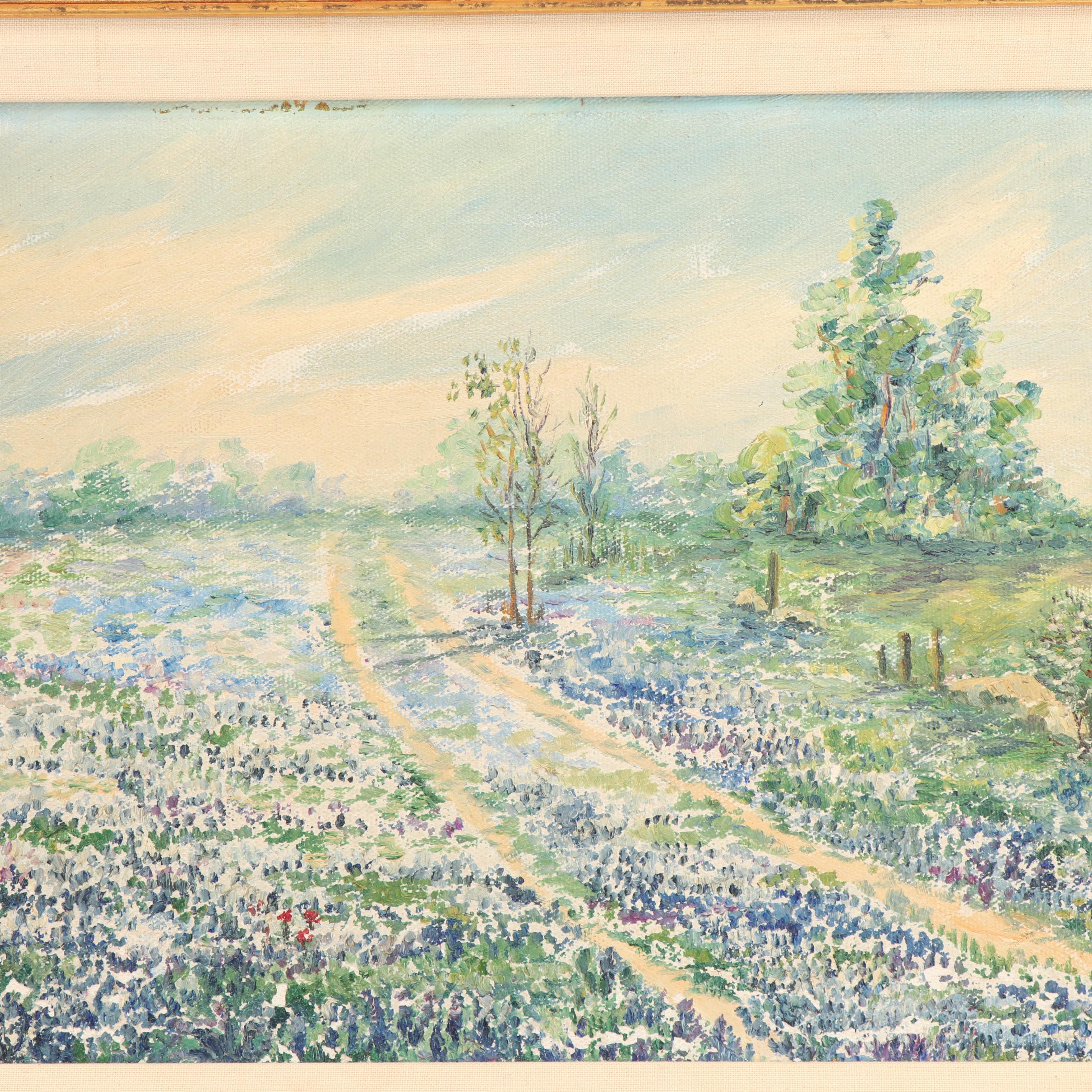 Landscape Oil Painting of Bluebonnets