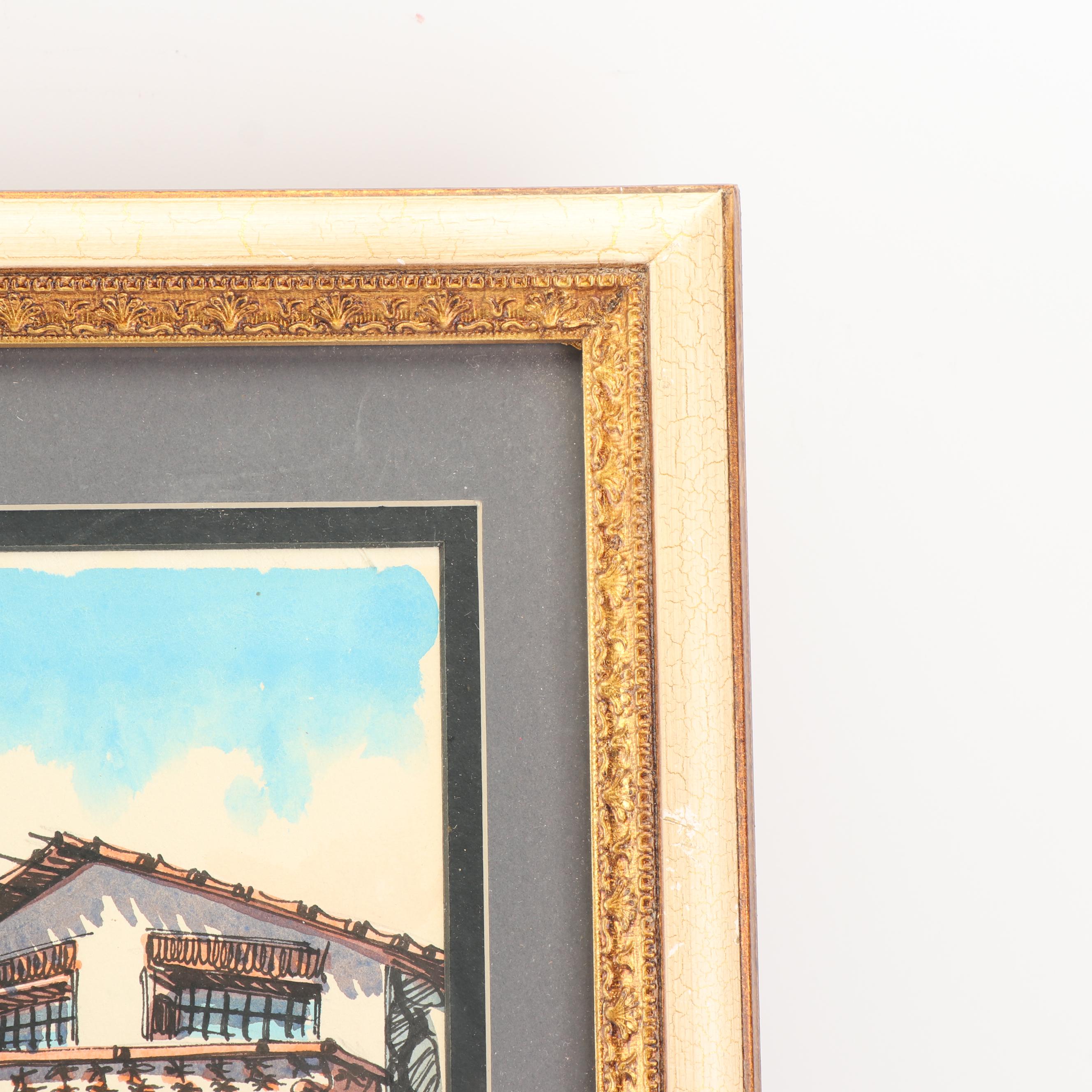 Mid-Century Watercolor and Ink Painting