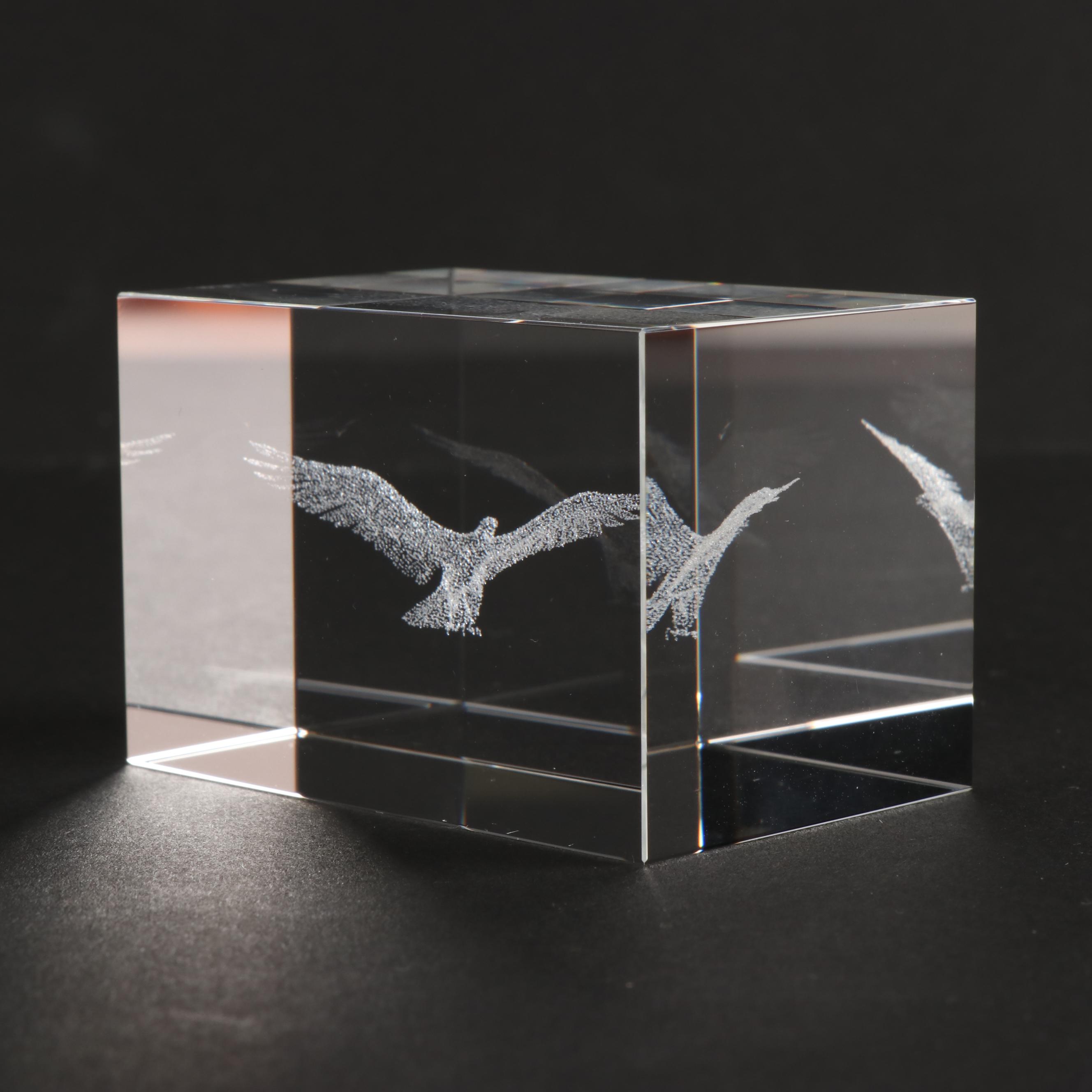 Laser Etched Flying Eagle Crystal Paperweight