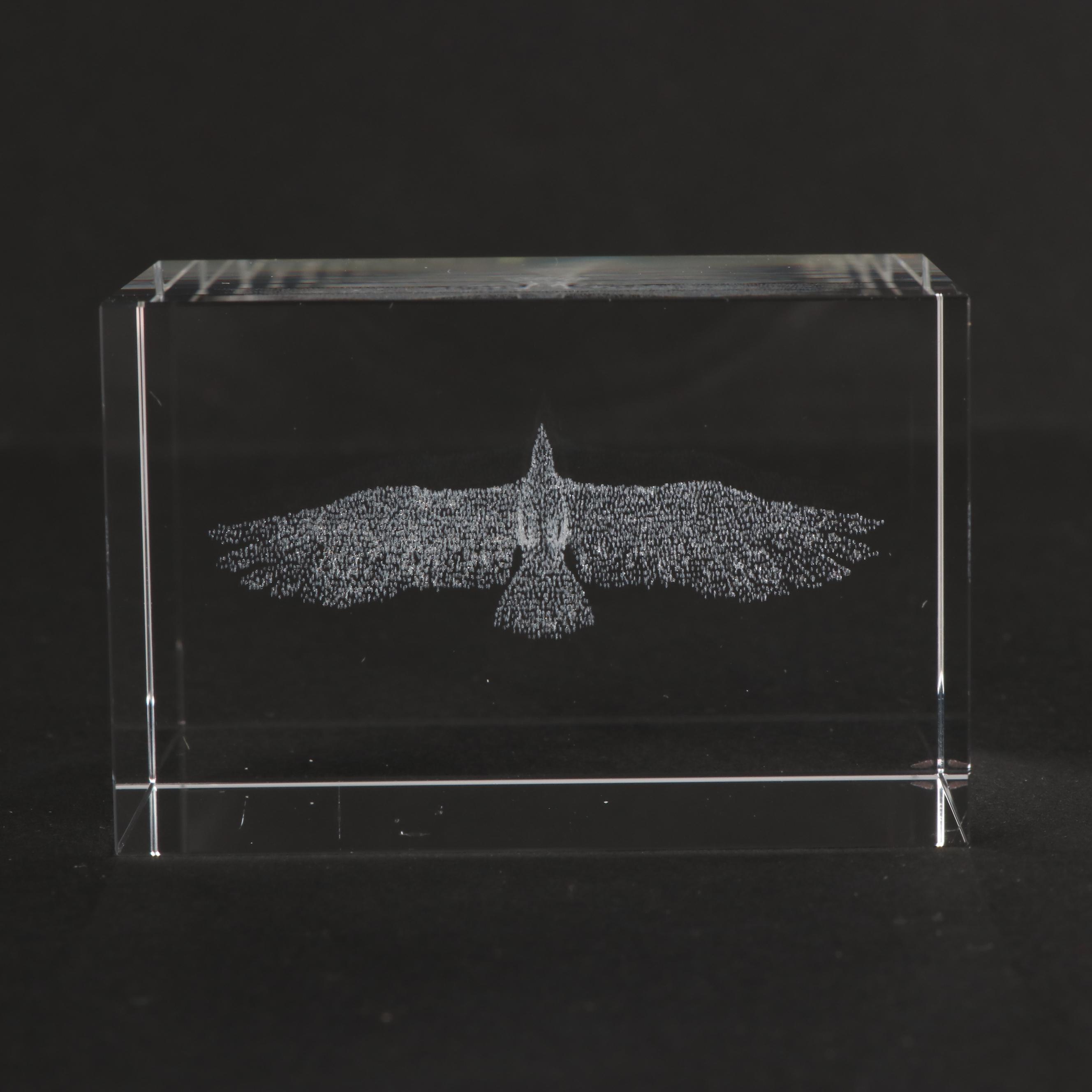 Laser Etched Flying Eagle Crystal Paperweight
