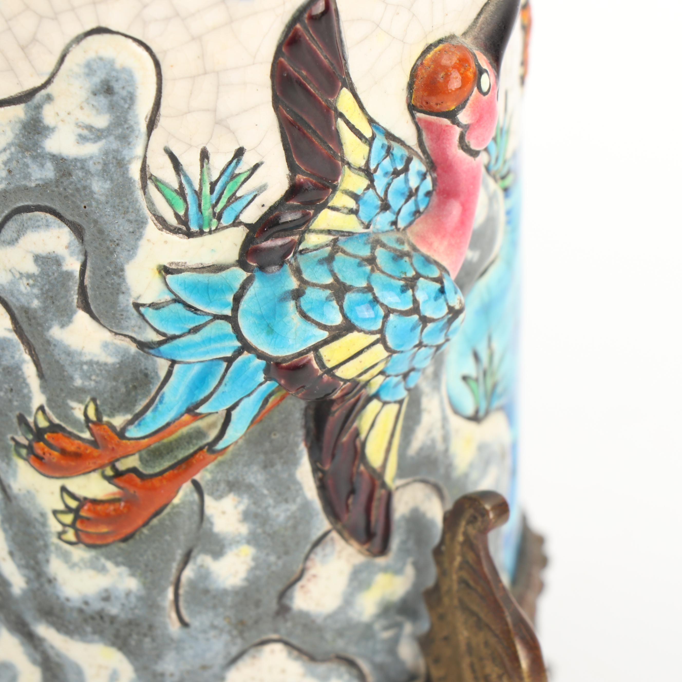 Antique Longwy French Chinoiserie Mounted Porcelain Vase