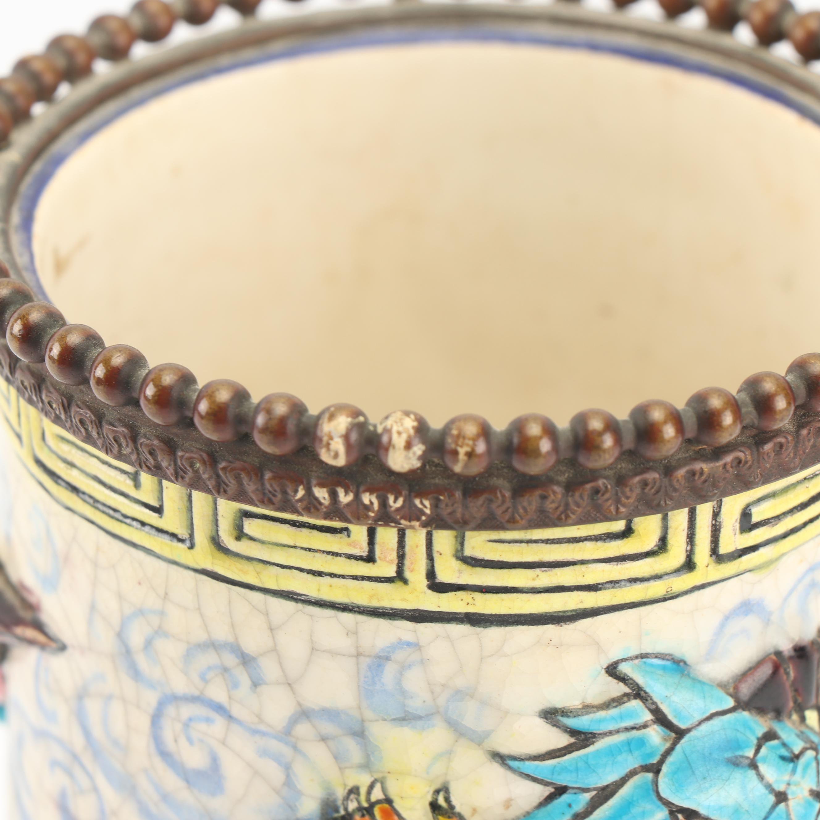 Antique Longwy French Chinoiserie Mounted Porcelain Vase