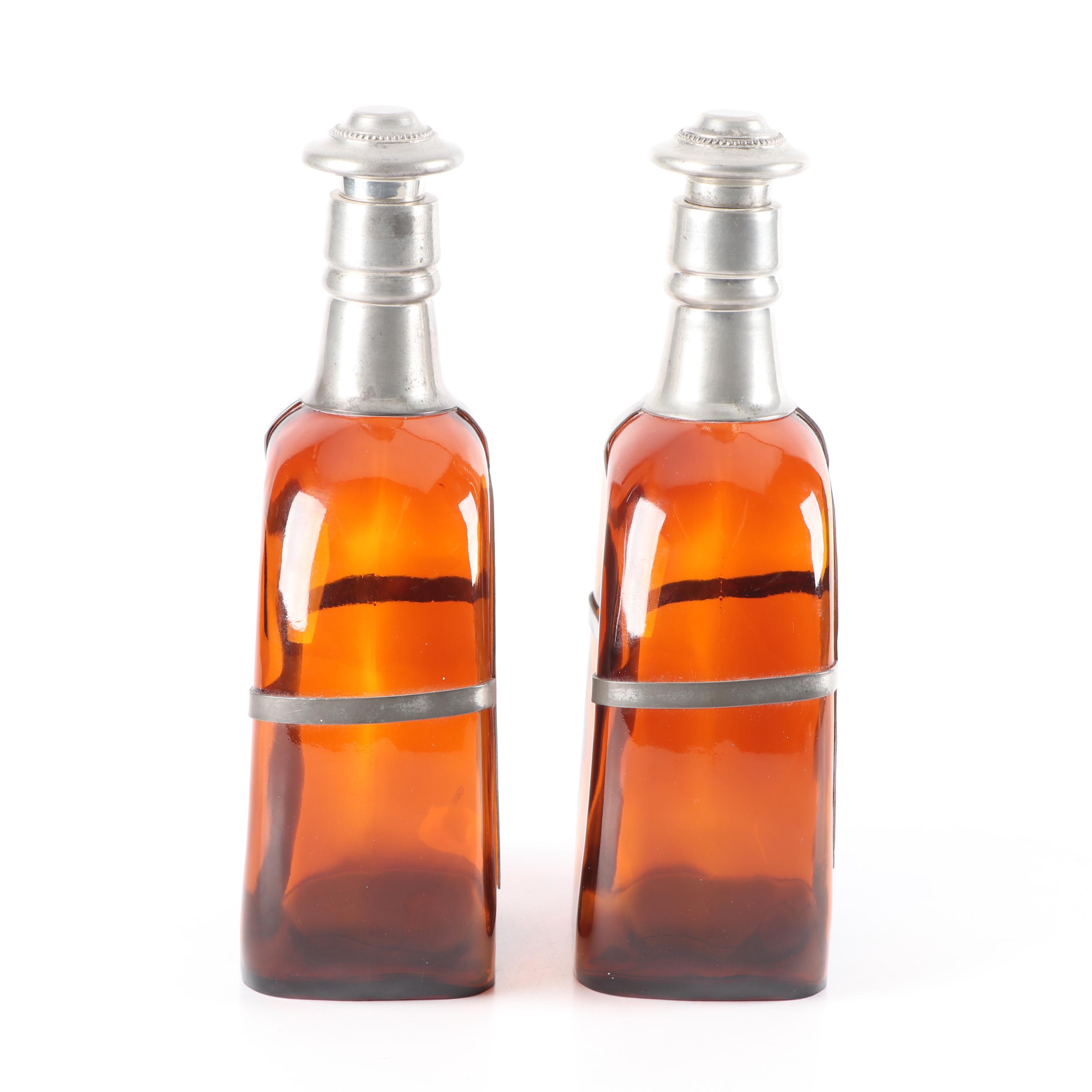 Queen's Art Pewter and Amber Glass Decanters