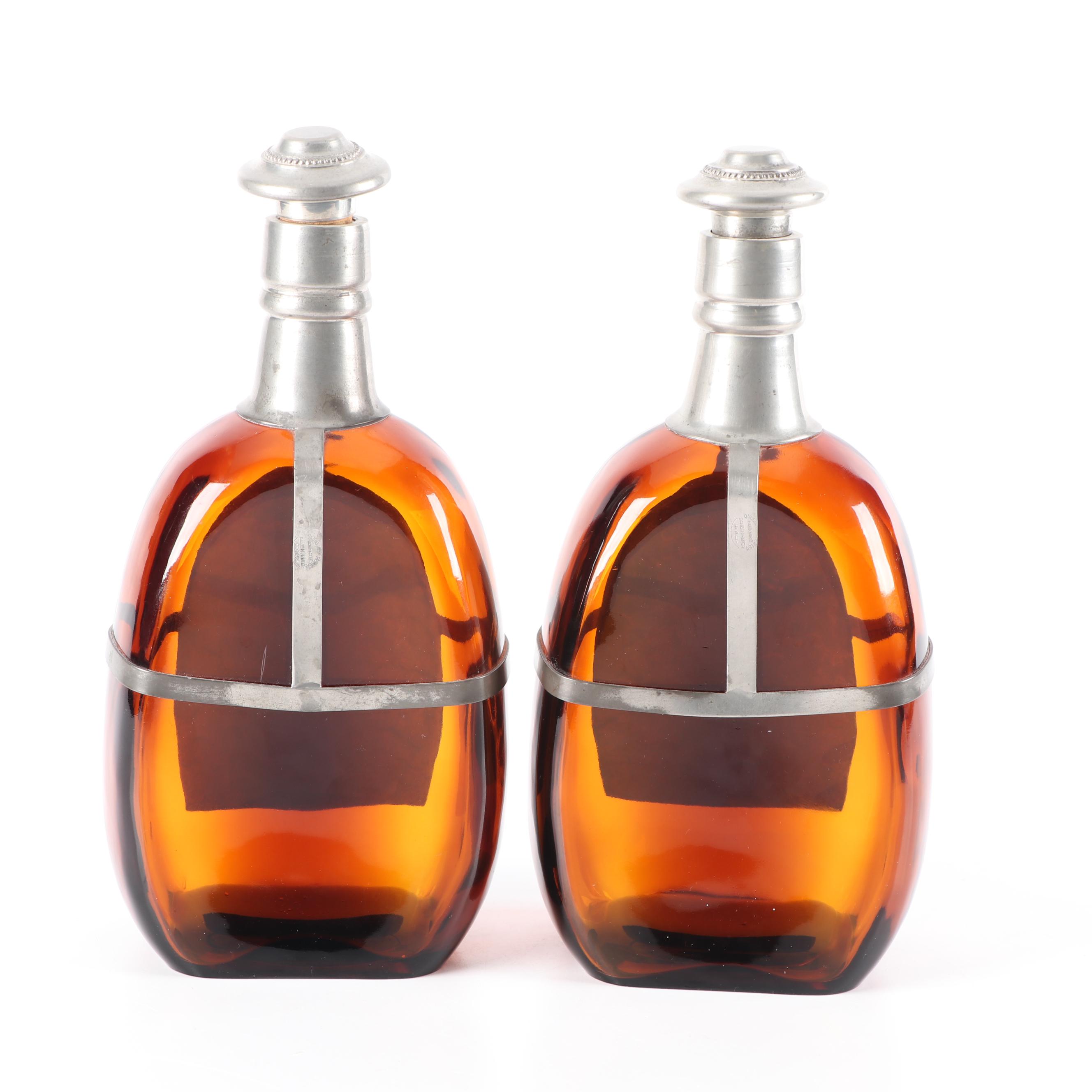 Queen's Art Pewter and Amber Glass Decanters