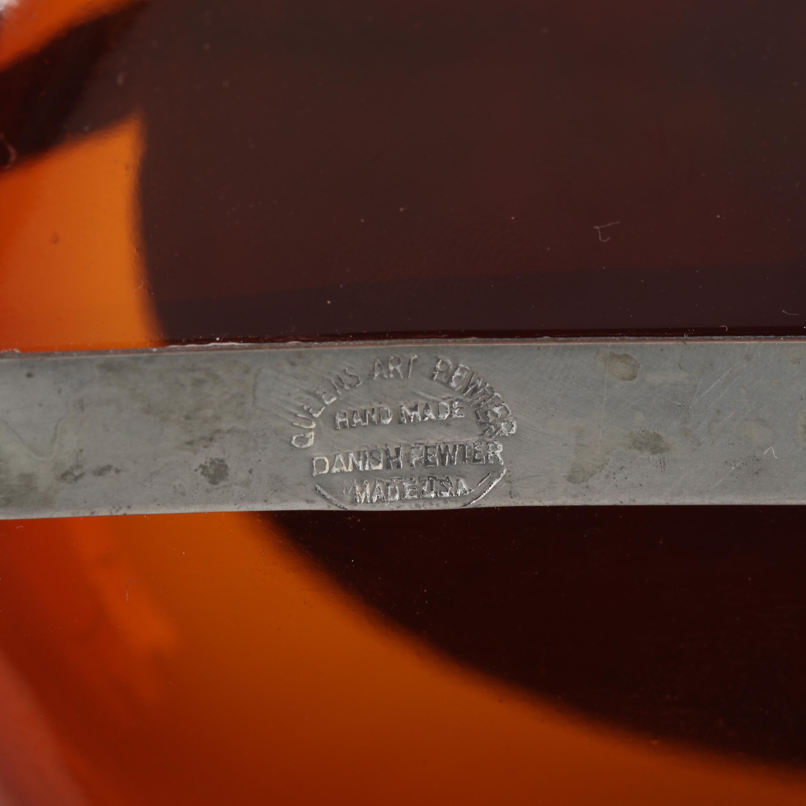 Queen's Art Pewter and Amber Glass Decanters