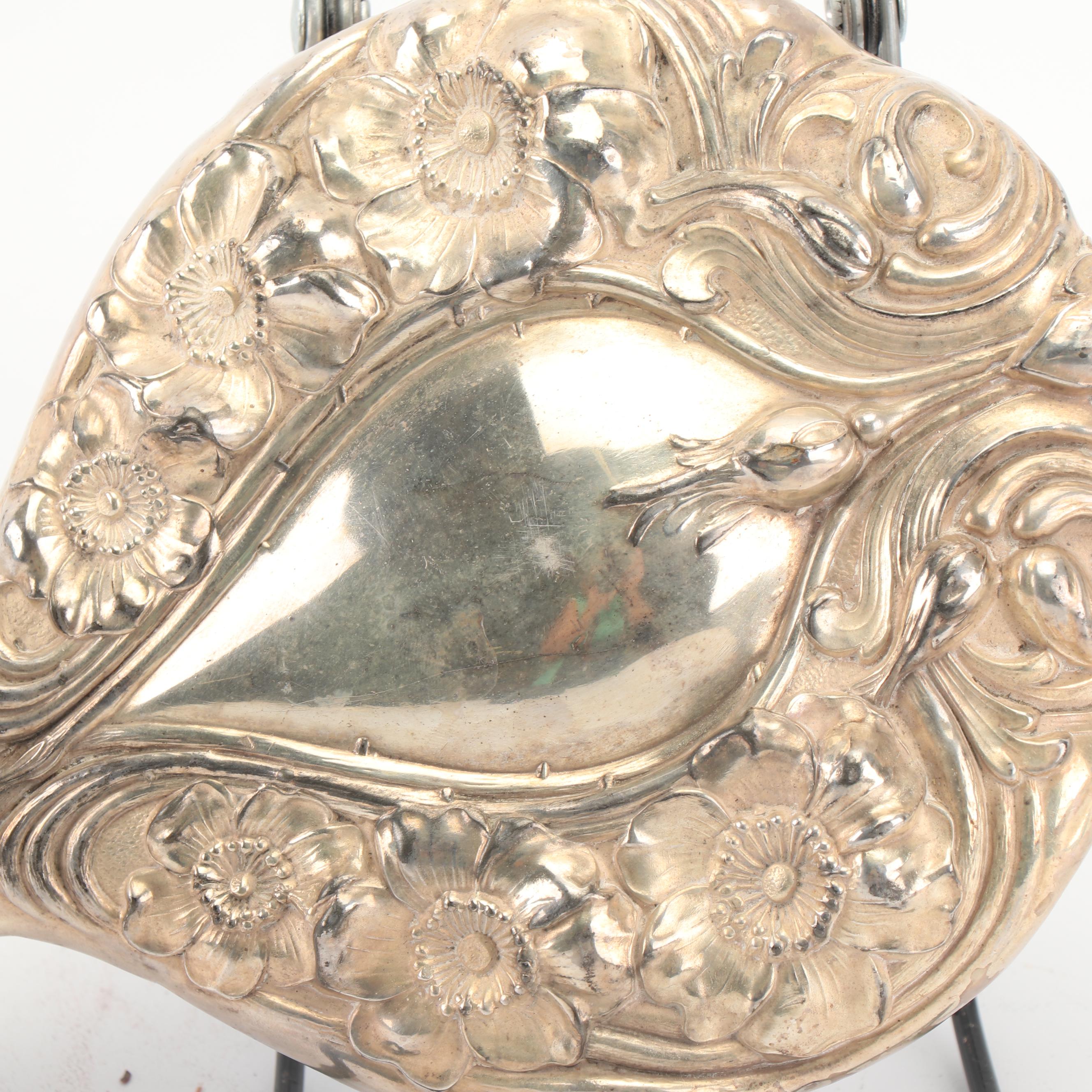Antique Empire Art Silver Plate Vanity Hand Mirror