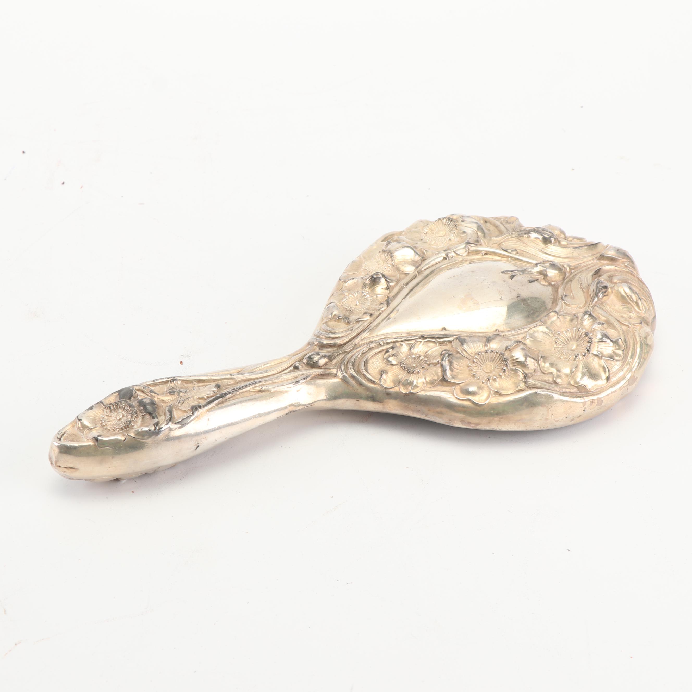 Antique Empire Art Silver Plate Vanity Hand Mirror