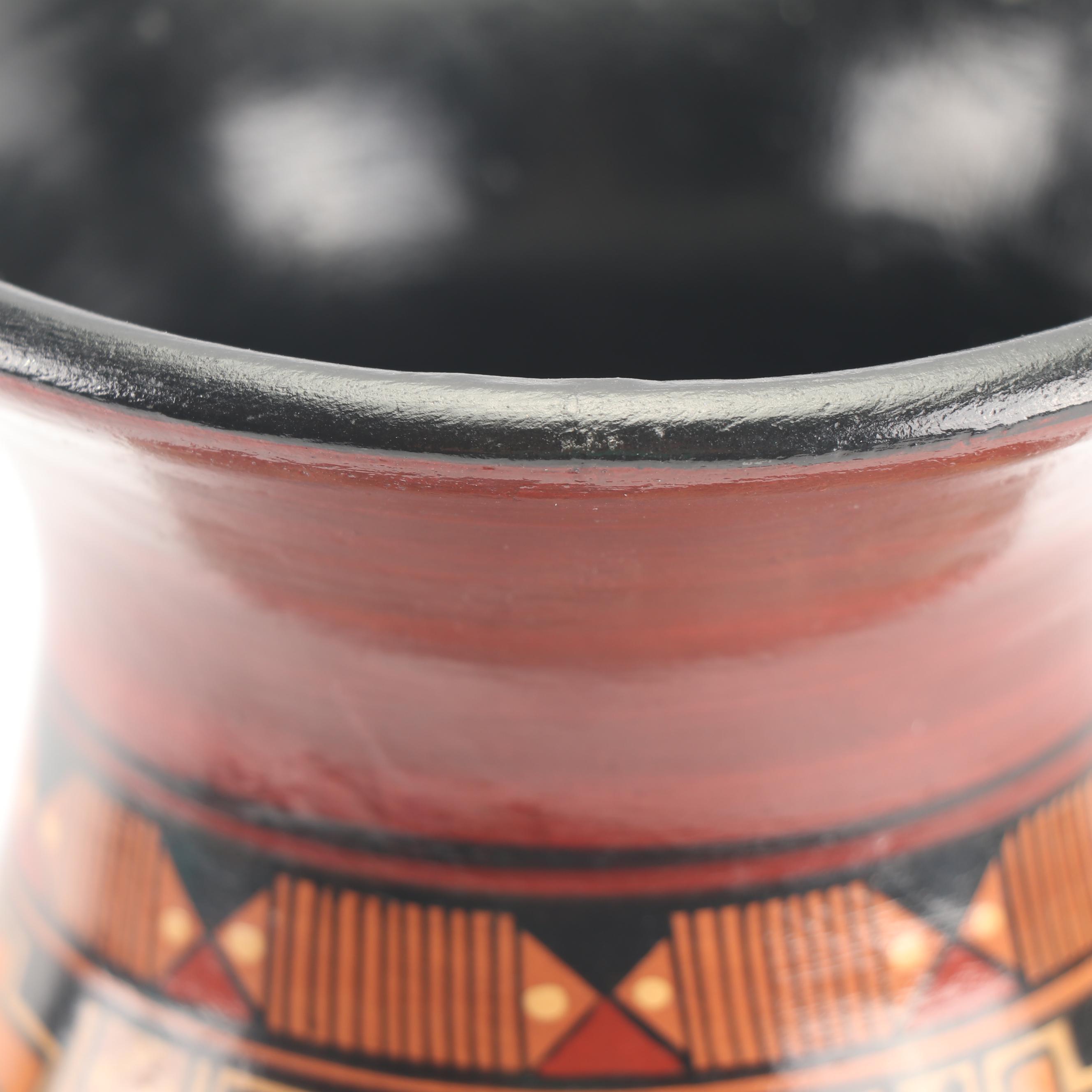 Signed Peruvian Hand-Painted Terracotta Vase