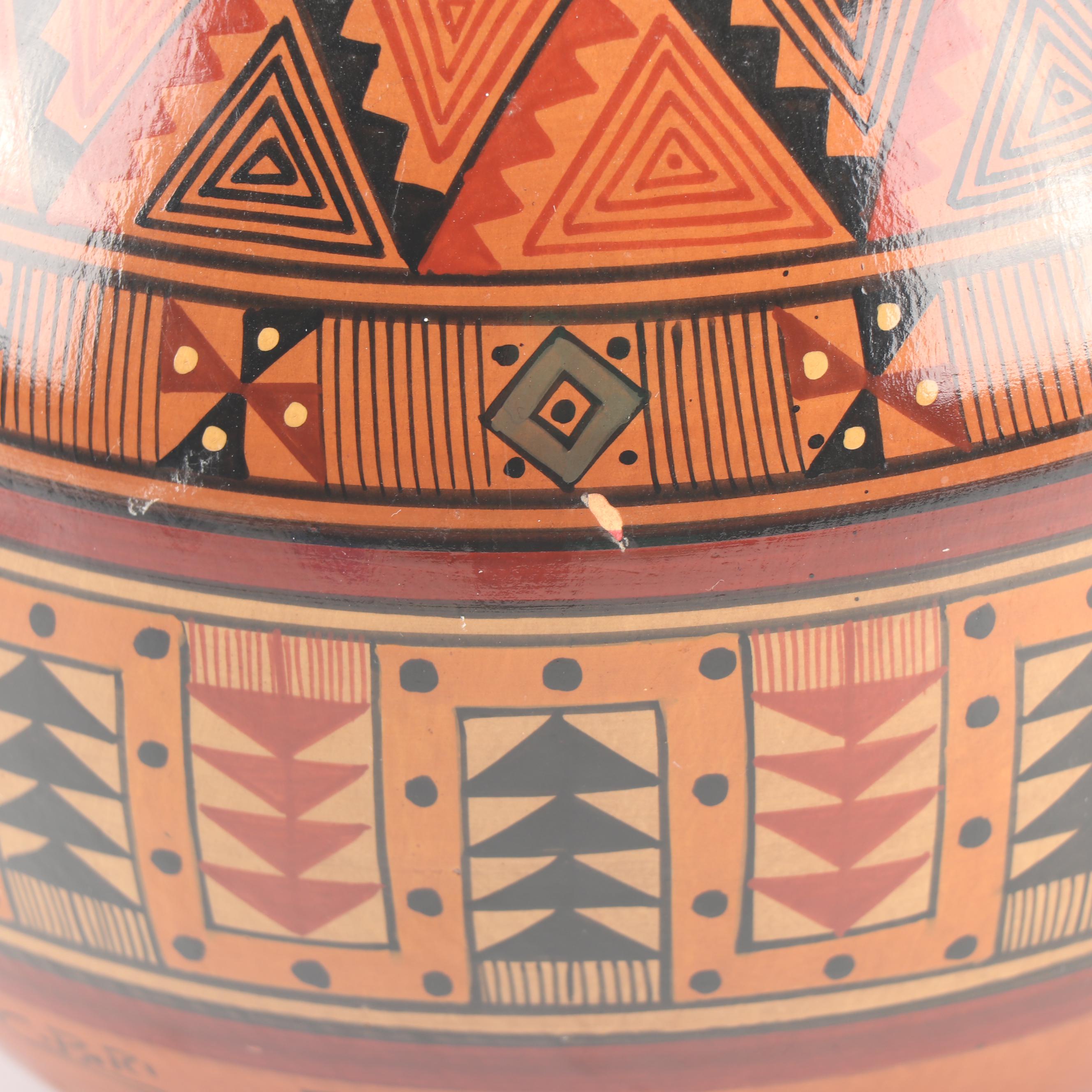 Signed Peruvian Hand-Painted Terracotta Vase