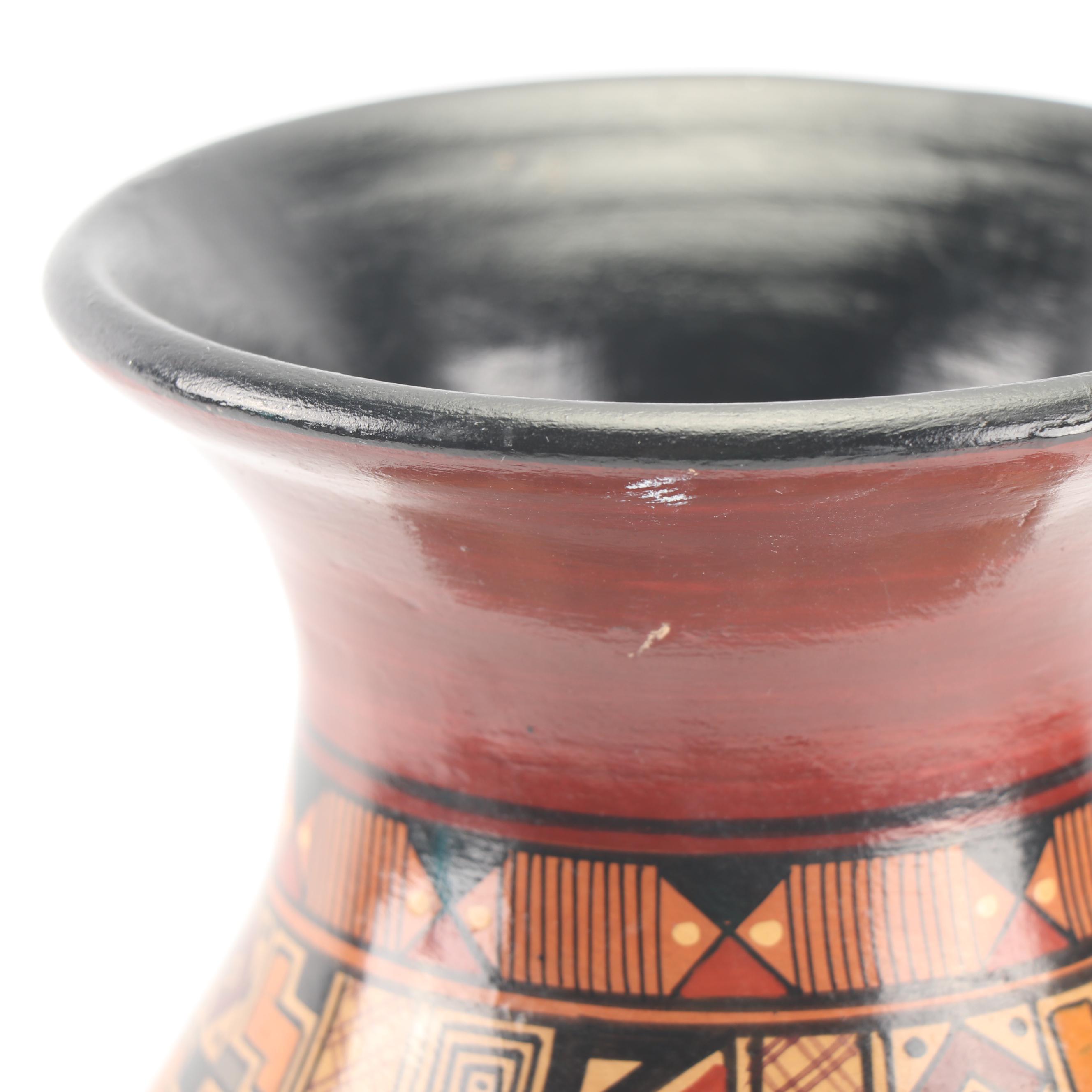 Signed Peruvian Hand-Painted Terracotta Vase