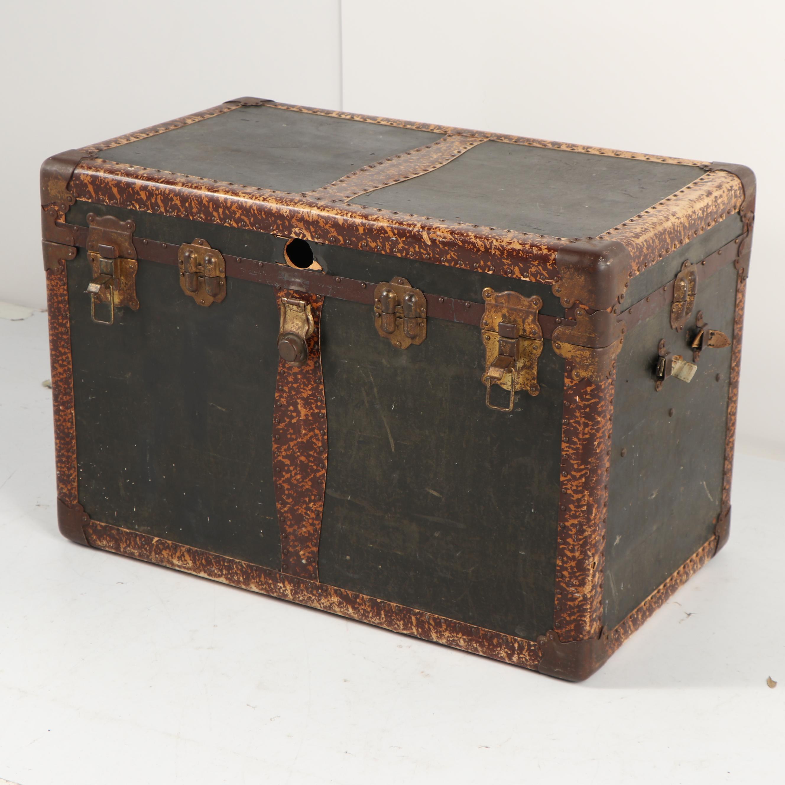 Vintage Steamer Trunk with Mottled Accents