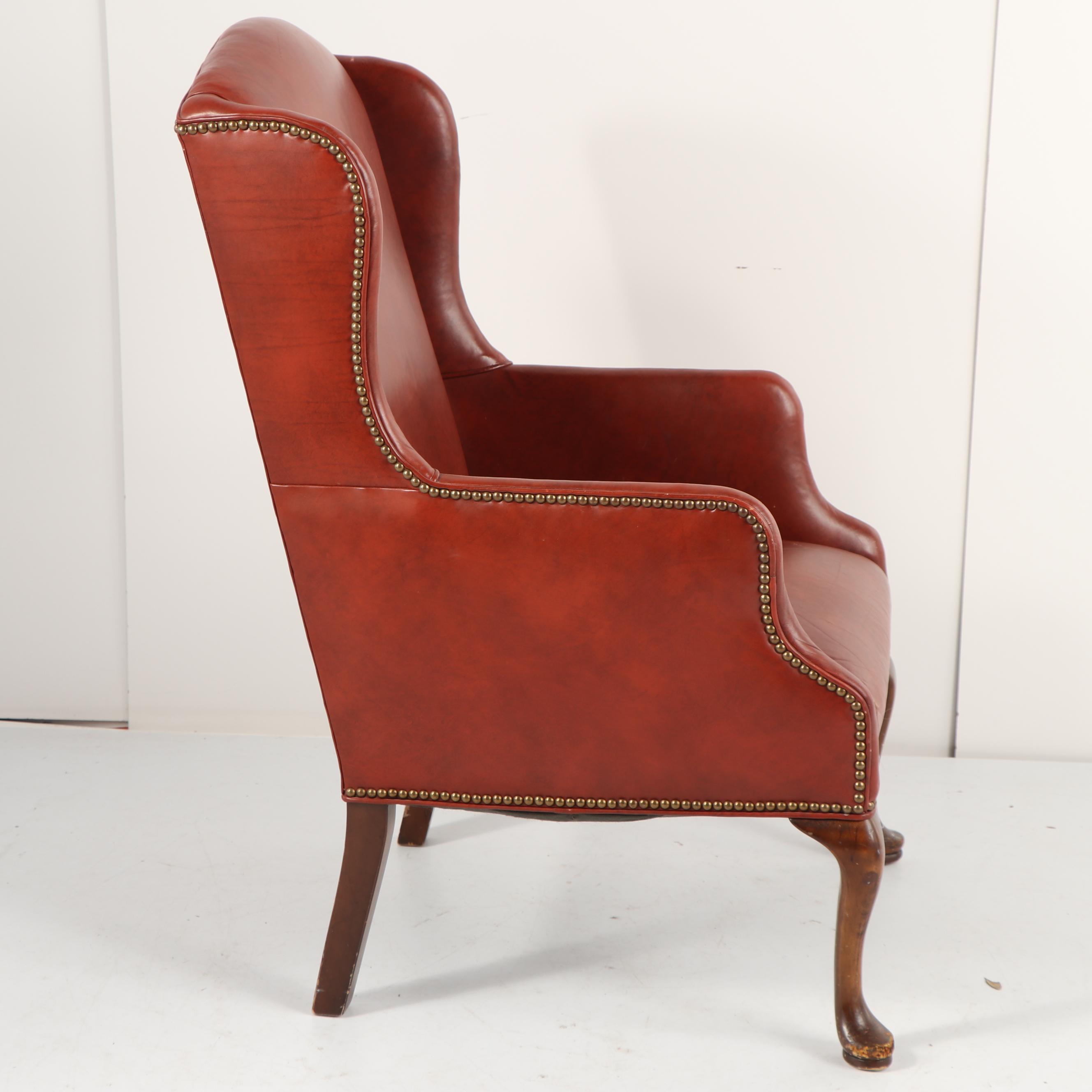 Vintage Brown Vinyl Upholstered Wingback Armchair