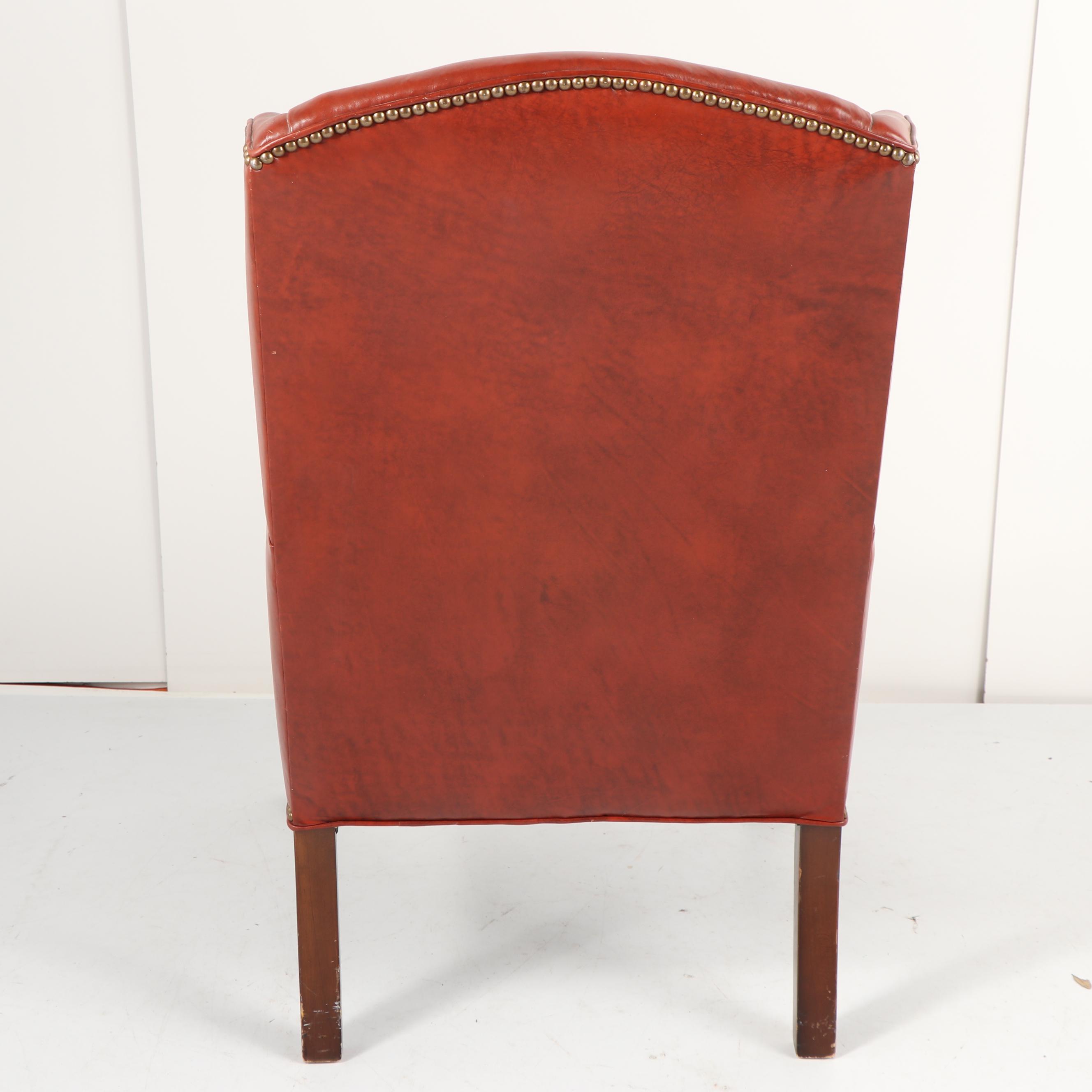 Vintage Brown Vinyl Upholstered Wingback Armchair