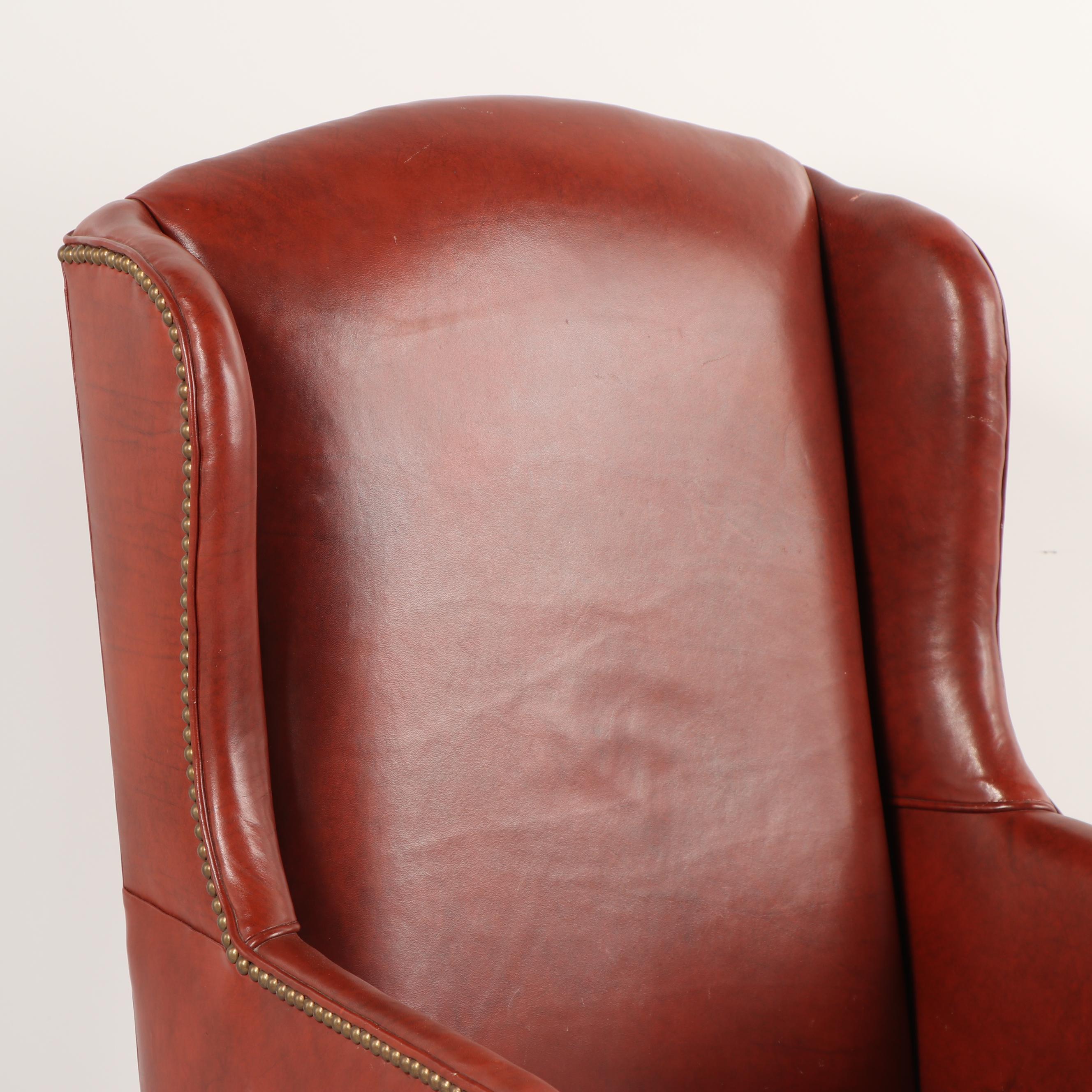 Vintage Brown Vinyl Upholstered Wingback Armchair