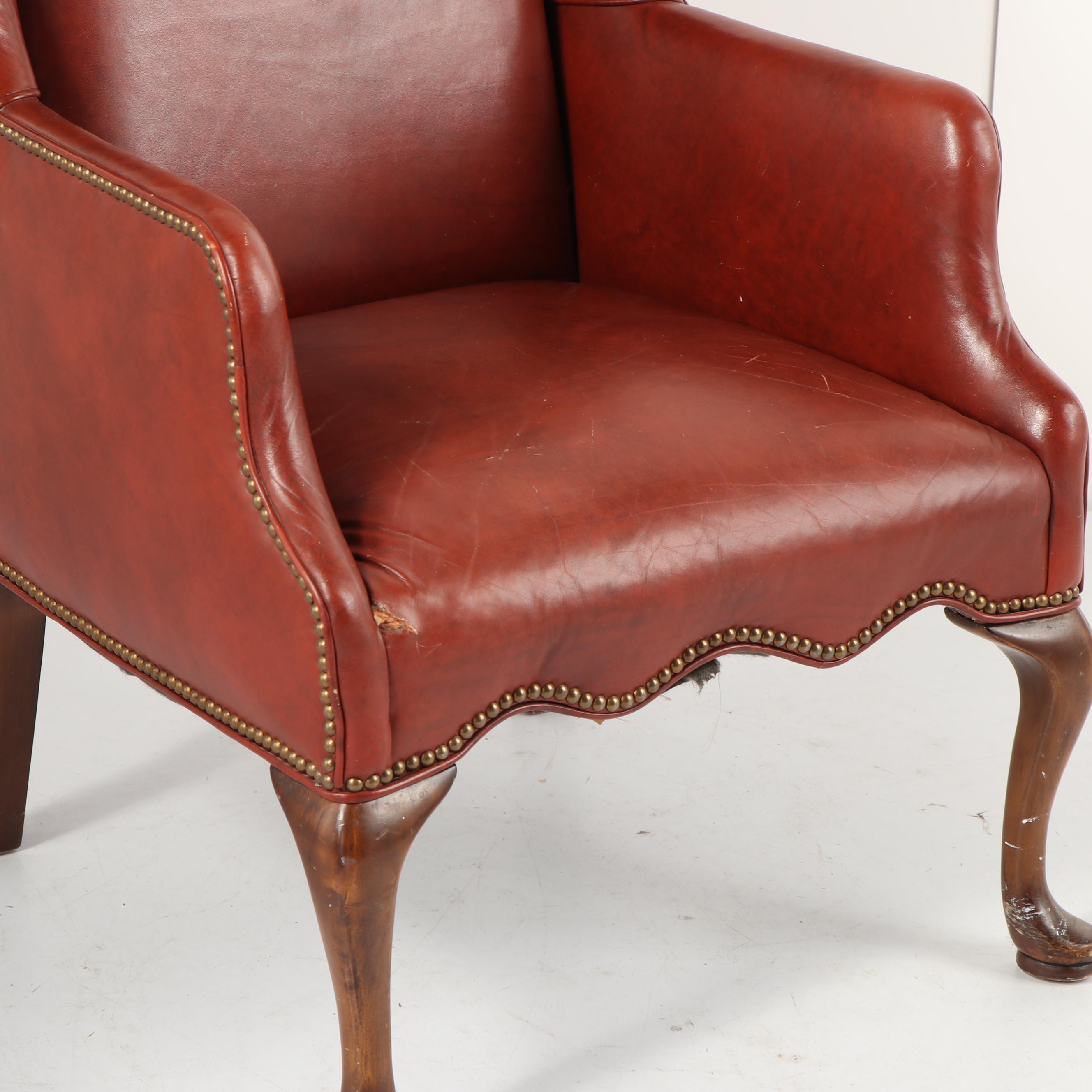 Vintage Brown Vinyl Upholstered Wingback Armchair
