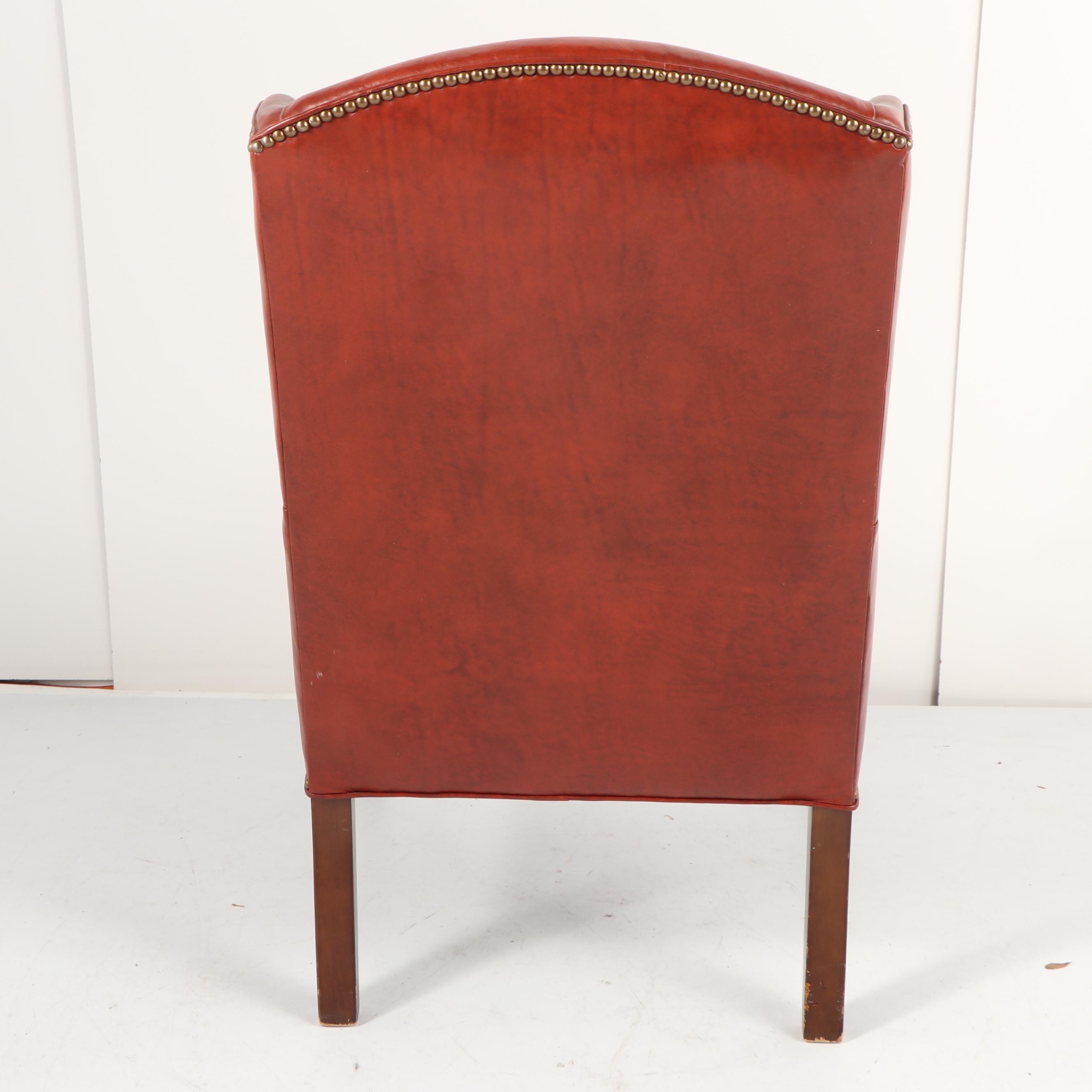 Vintage Brown Vinyl Upholstered Wingback Armchair