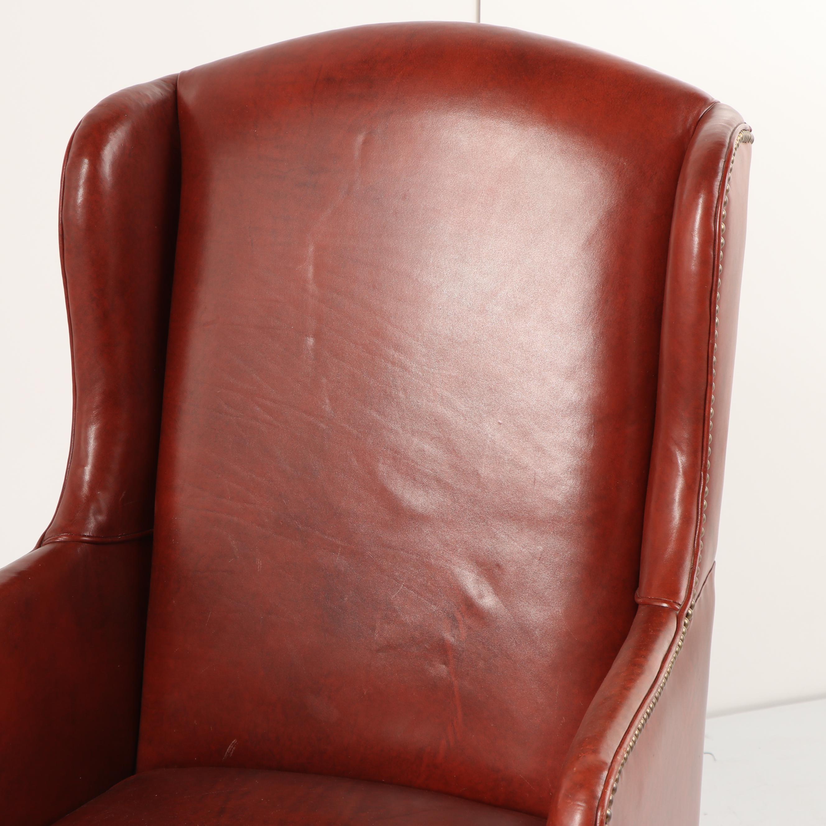Vintage Brown Vinyl Upholstered Wingback Armchair
