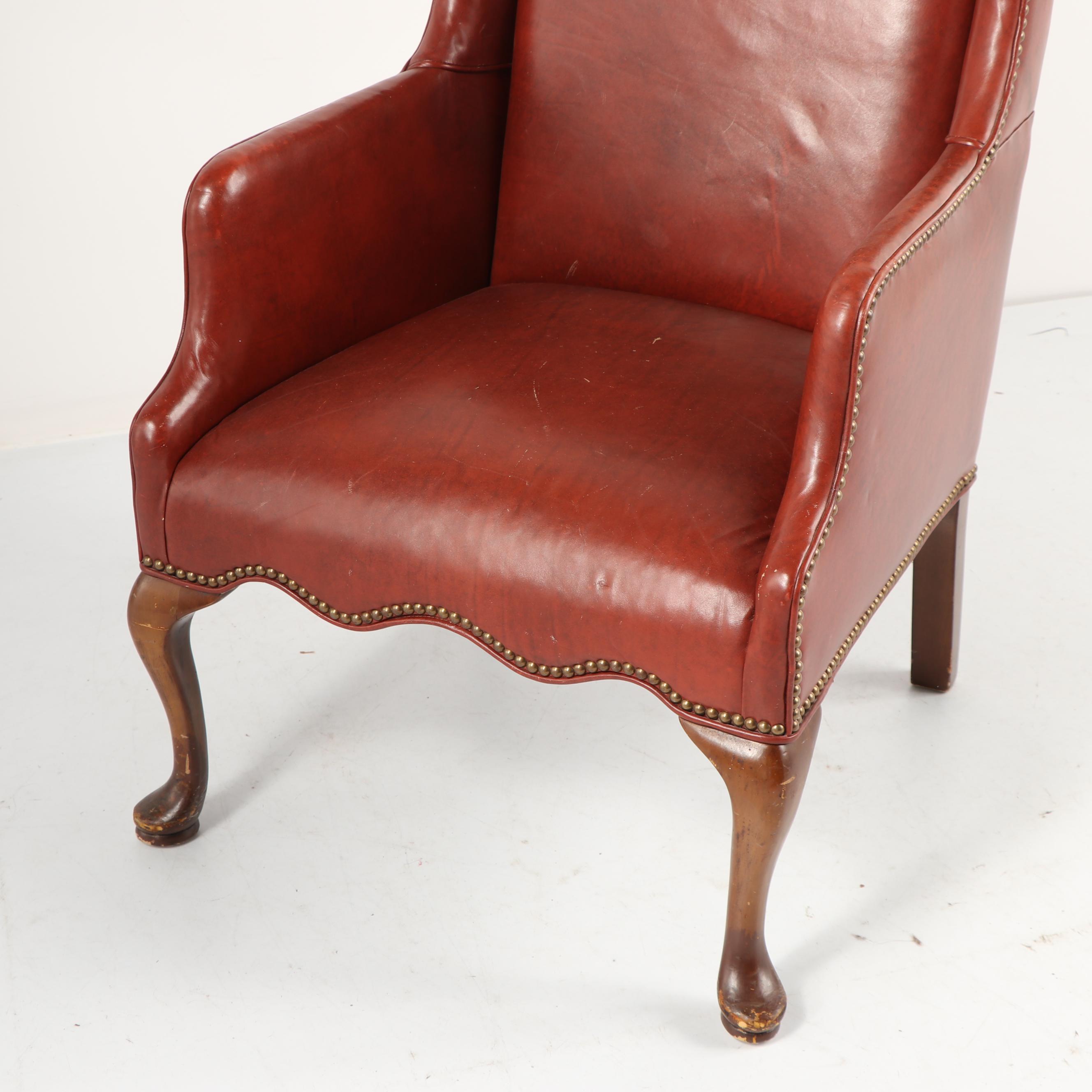 Vintage Brown Vinyl Upholstered Wingback Armchair