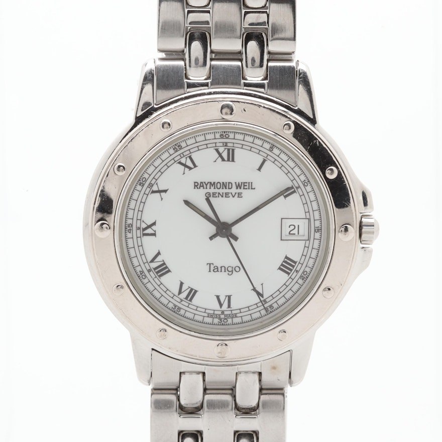 Raymond Weil Stainless Steel White Dial Wristwatch with Date Window