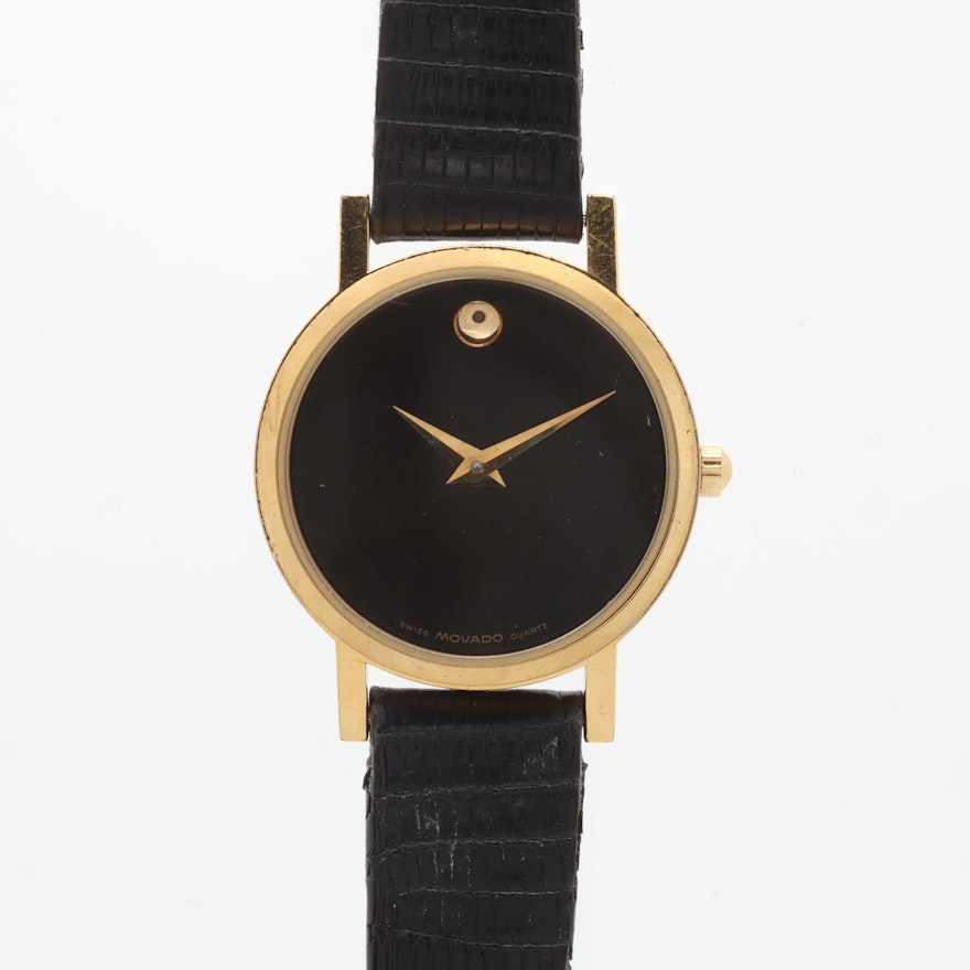 Movado Gold Tone and Stainless Steel Black Dial Wristwatch