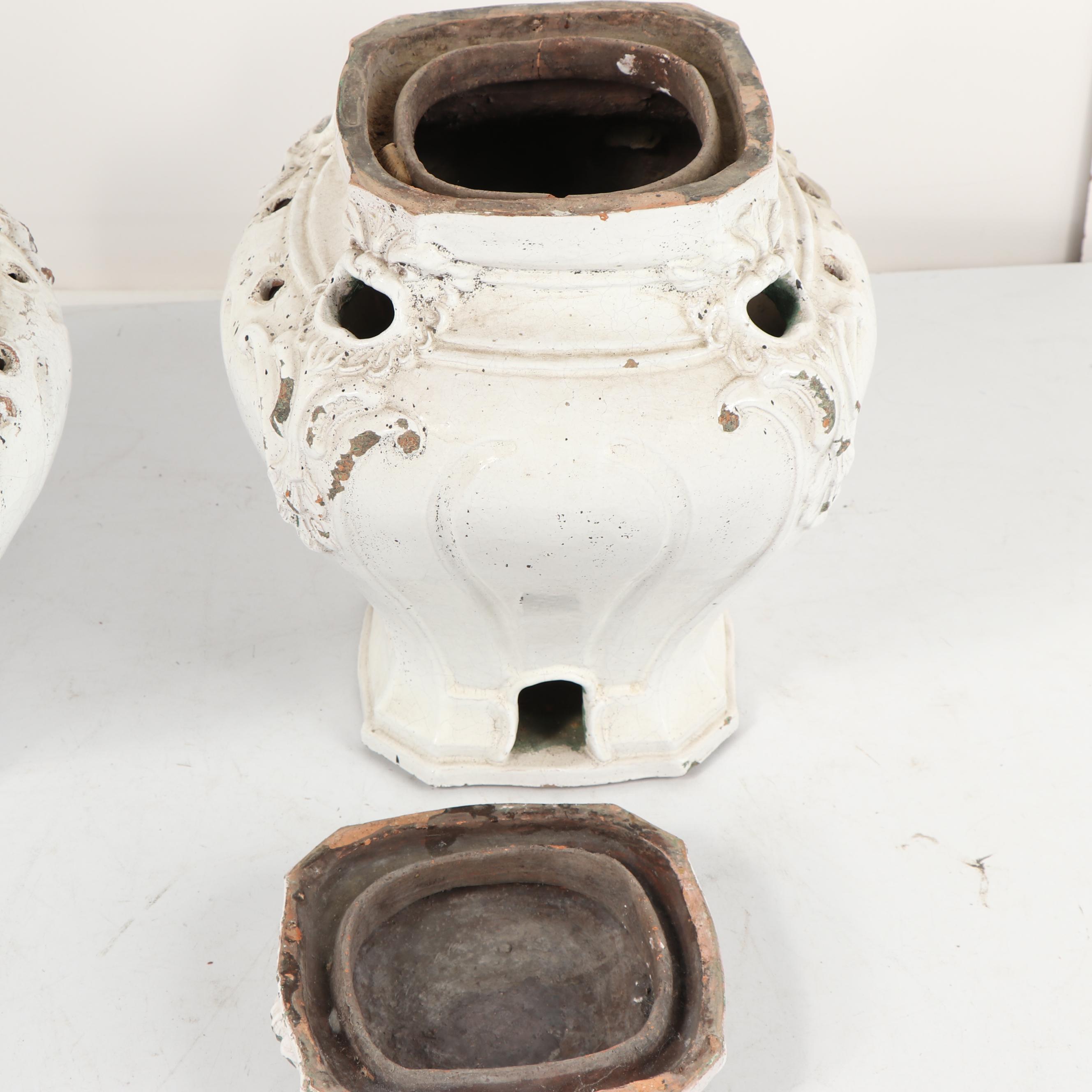 Vintage Painted Stoneware Lidded Table Lamps