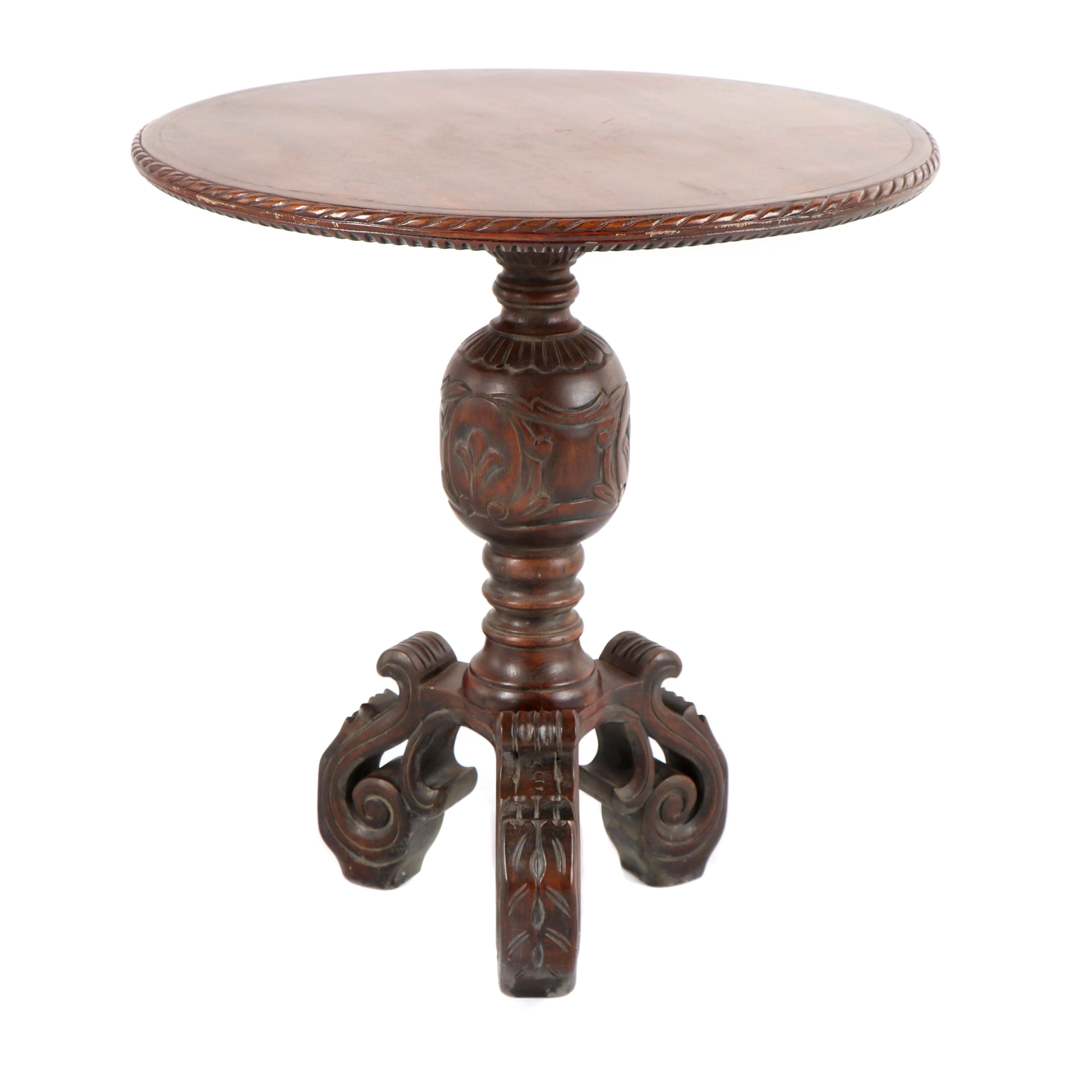 Pedestal Accent Table with Carved Feet