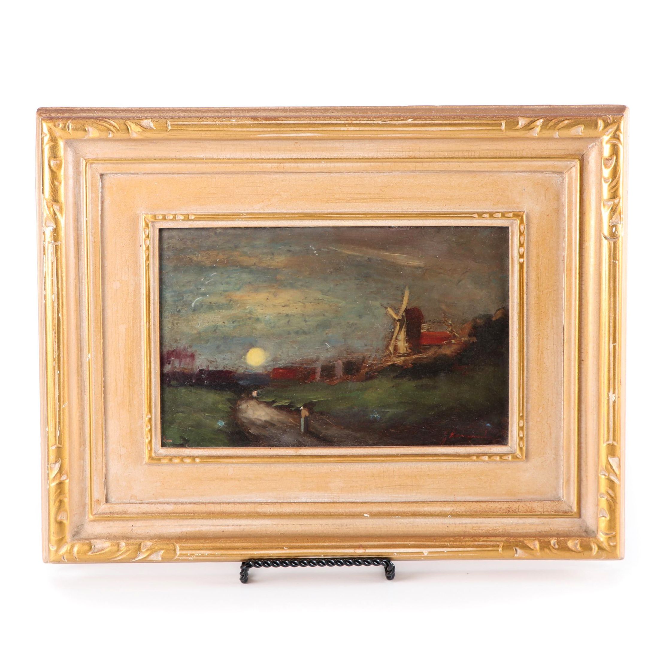 J. Hammond Oil Painting of Dutch Landscape