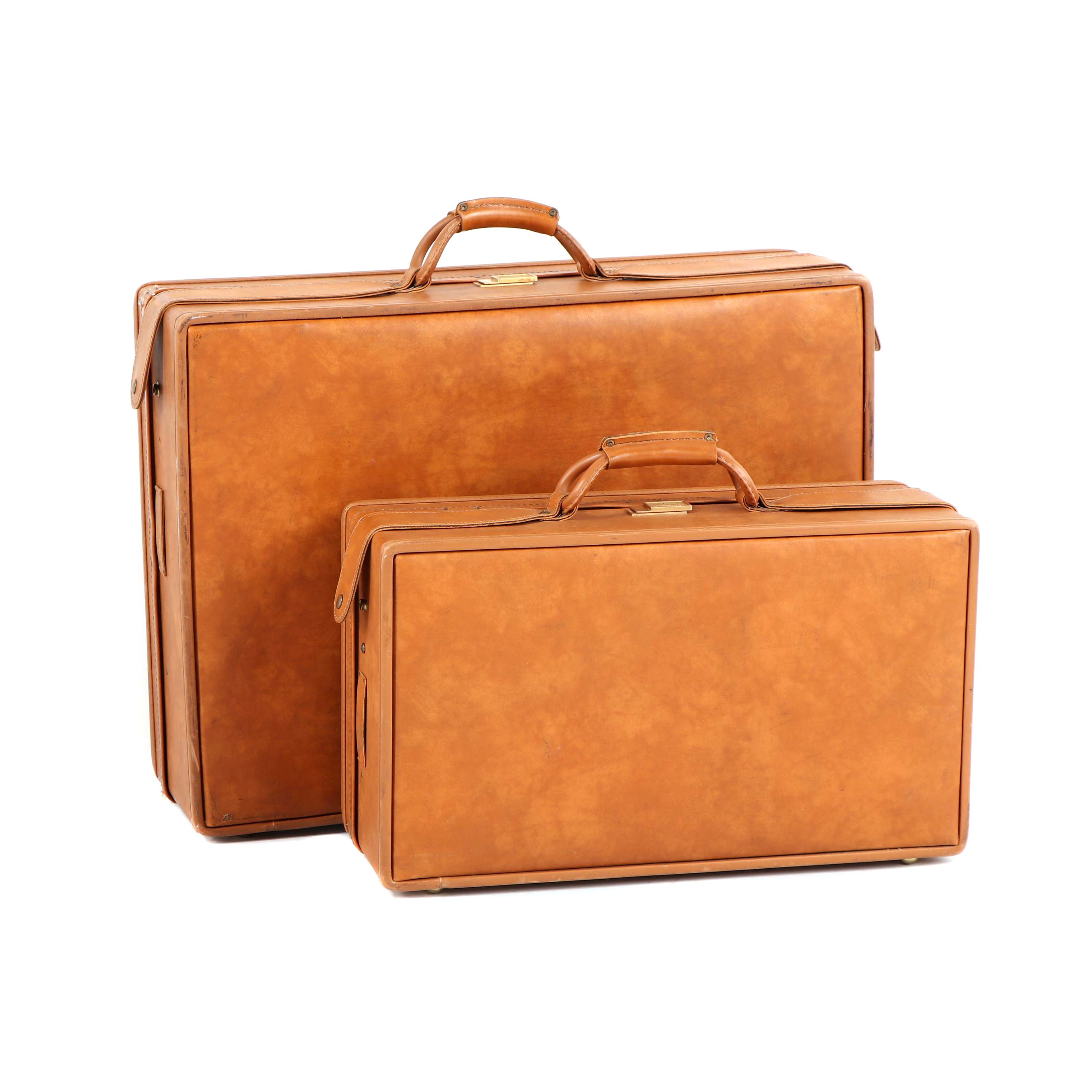 Vintage Hartmann Luggage Tan Leather Hardtop Suitcases