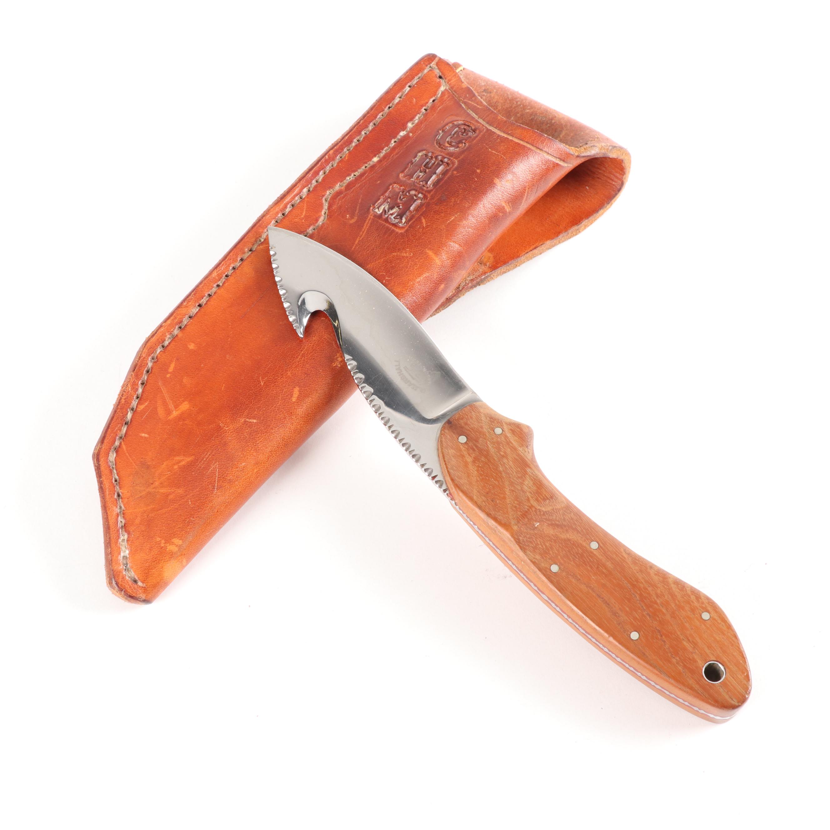 Glenn Marshall Custom Made Hunting Knife with Gut Hook And Leather Sheath