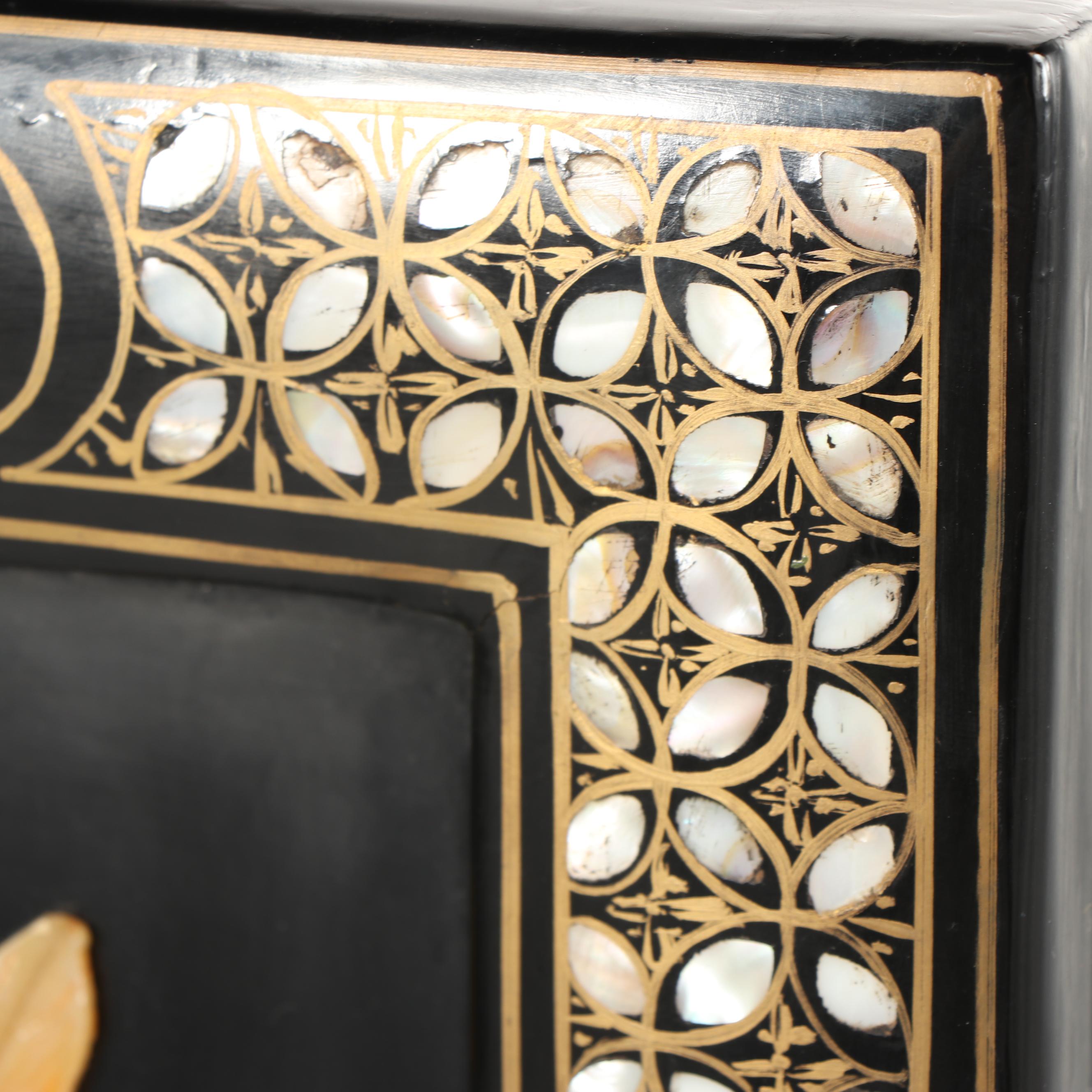 Chinese Carved Stone and Lacquered Crane Motif Screen