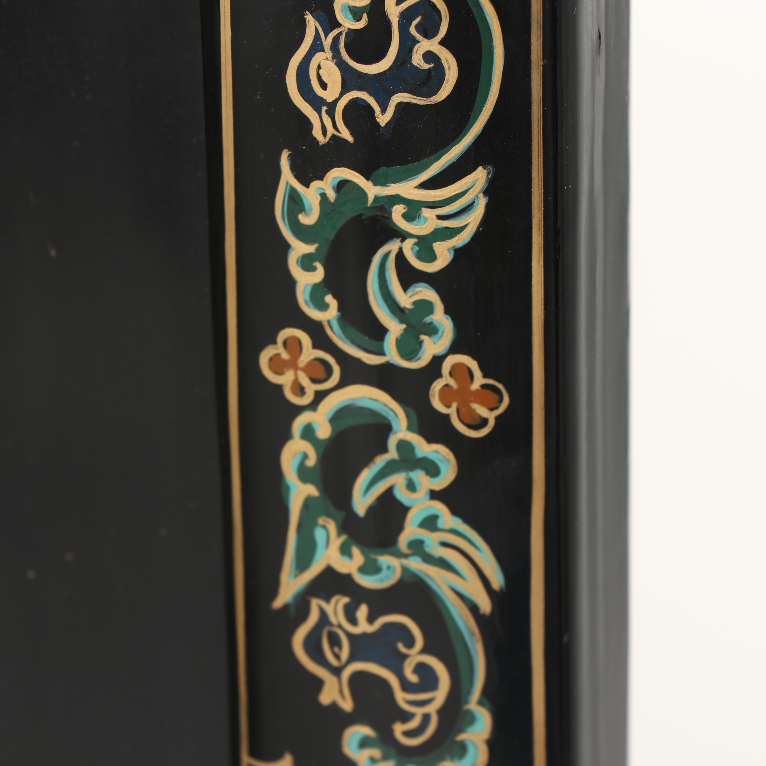 Chinese Carved Stone and Lacquered Crane Motif Screen