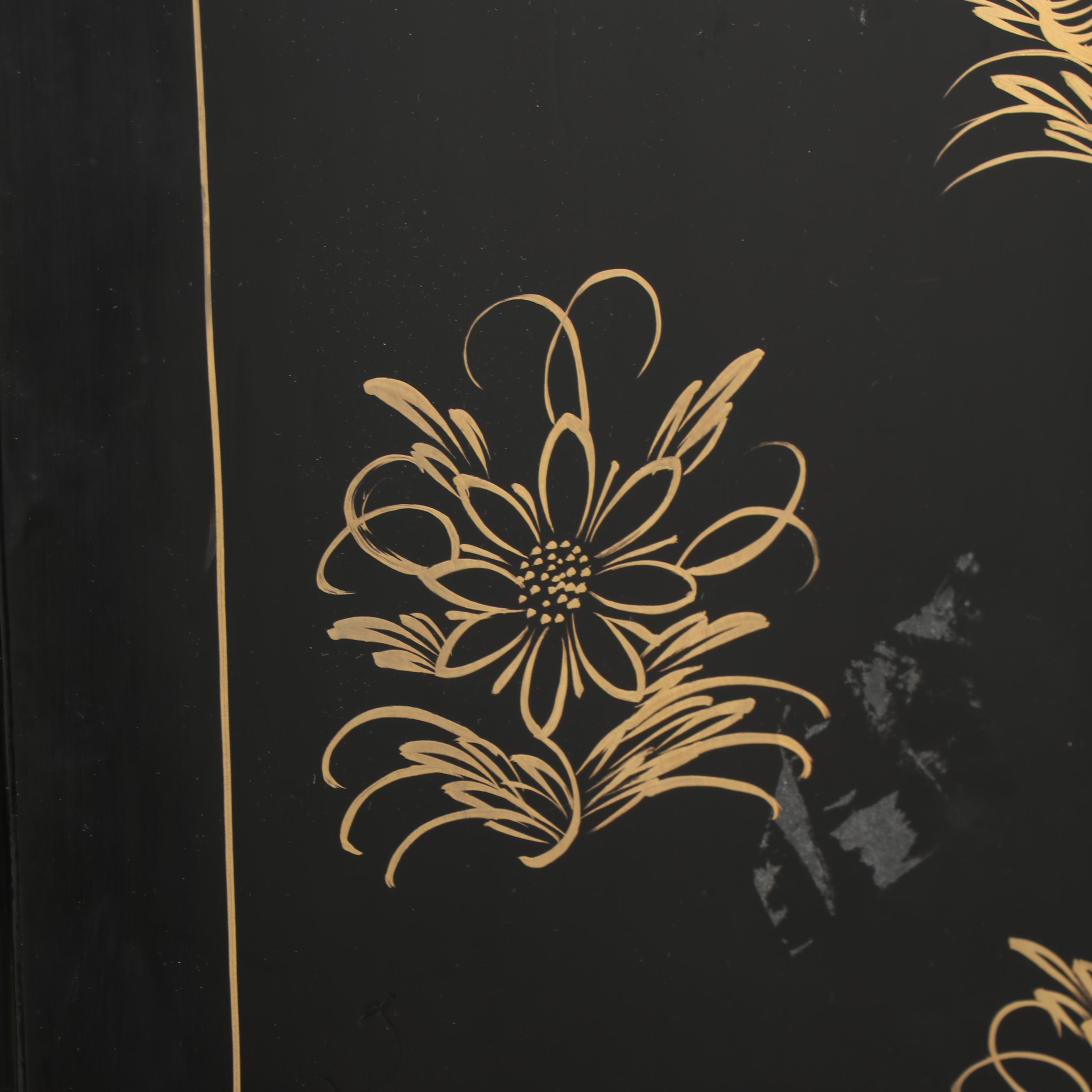 Chinese Carved Stone and Lacquered Crane Motif Screen