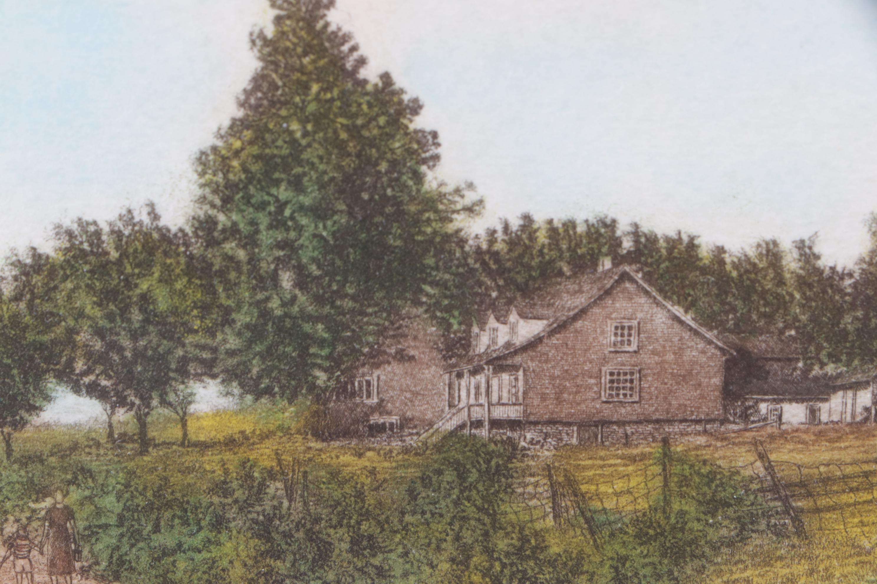 Miniature Hand-Colored Landscape Etching